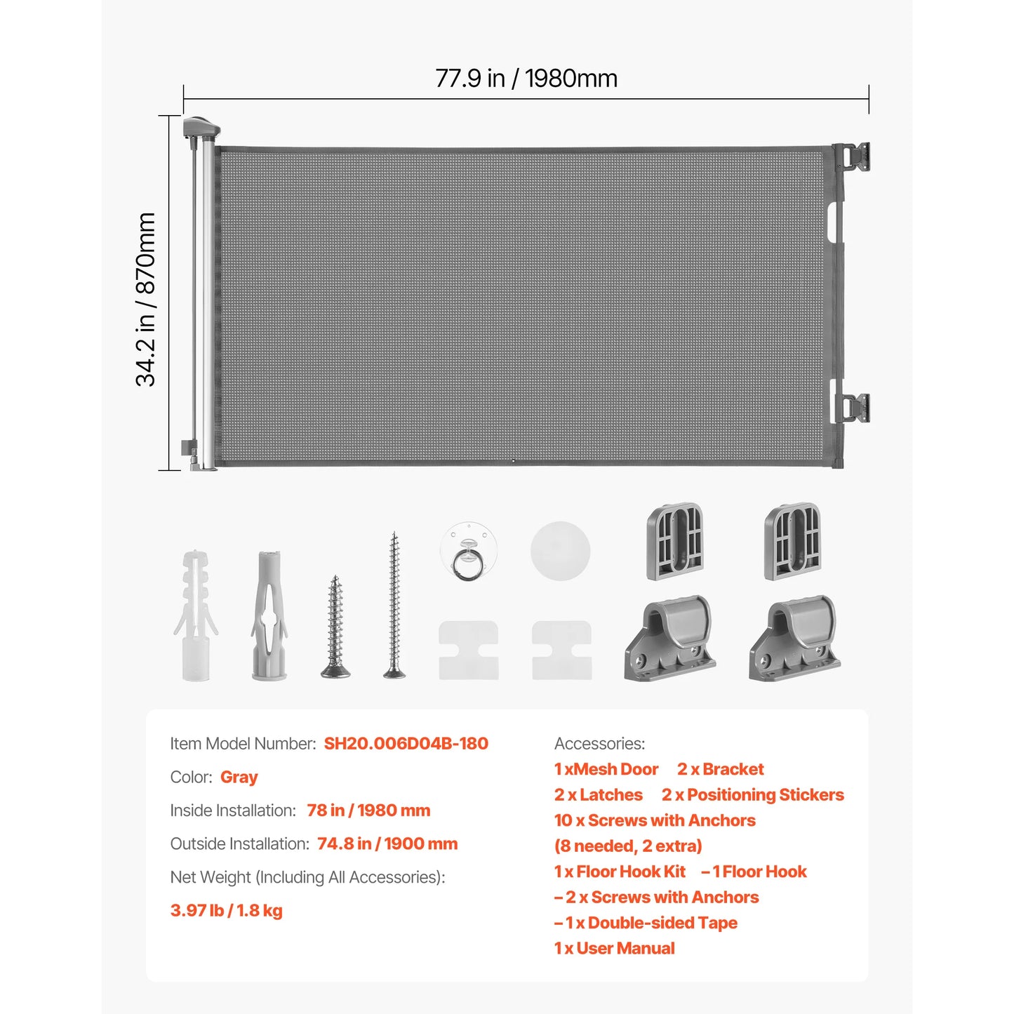 SucceBuy Retractable Baby Gate With Walk Through Safety Lock