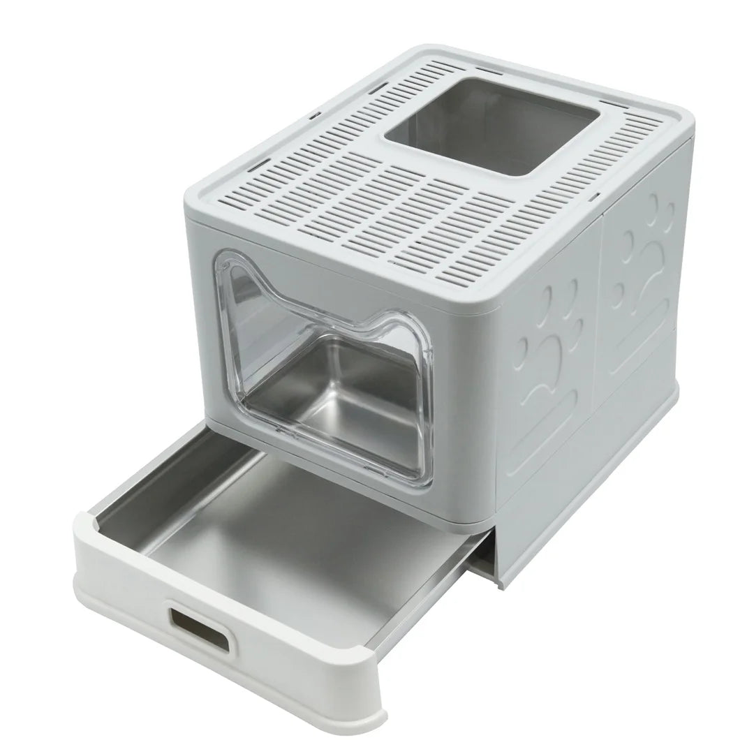 Detachable Enclosed Cat Litter Box With Stainless Steel Pan