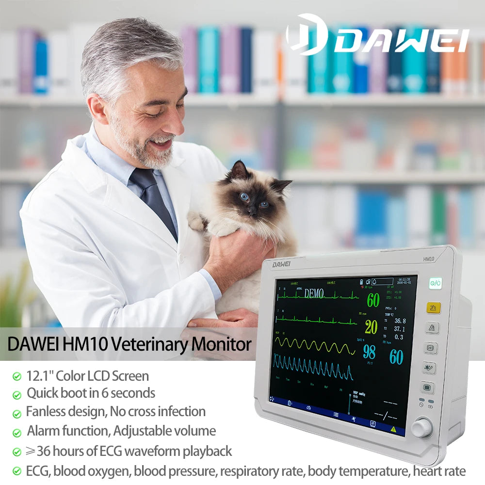 DAWEI Portable Veterinary Monitor 6 Parameter LCD Display