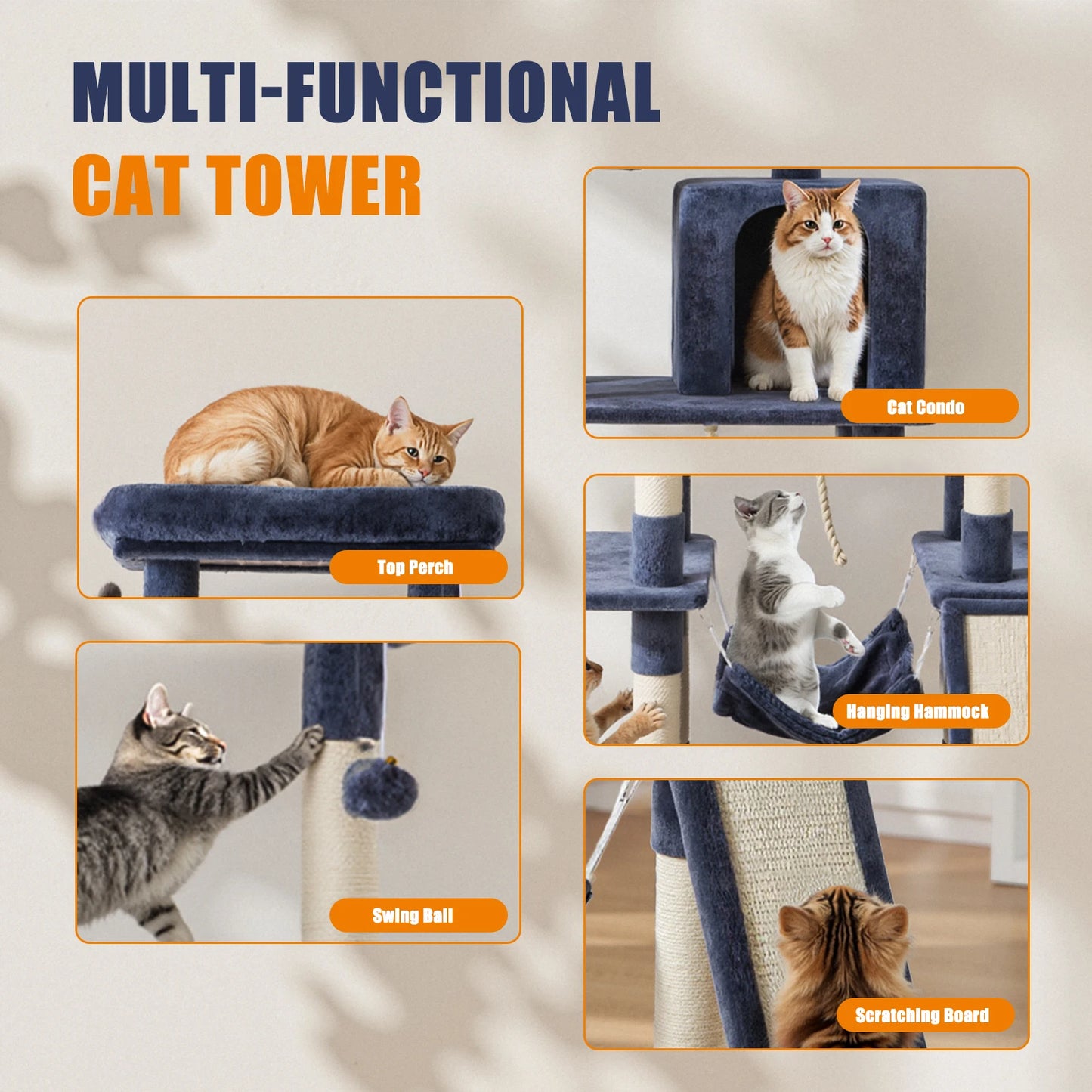 MCQ Multi Level Cat Tree With Sisal Scratcher And Cozy Condo