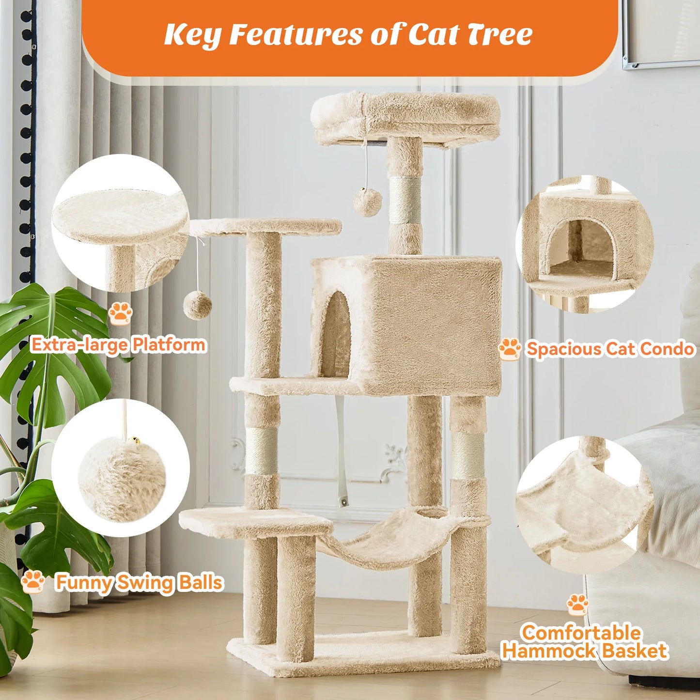 MCQ Cat Tree Tower Four Tier With Natural Sisal Scratching Posts For Indoor Cats