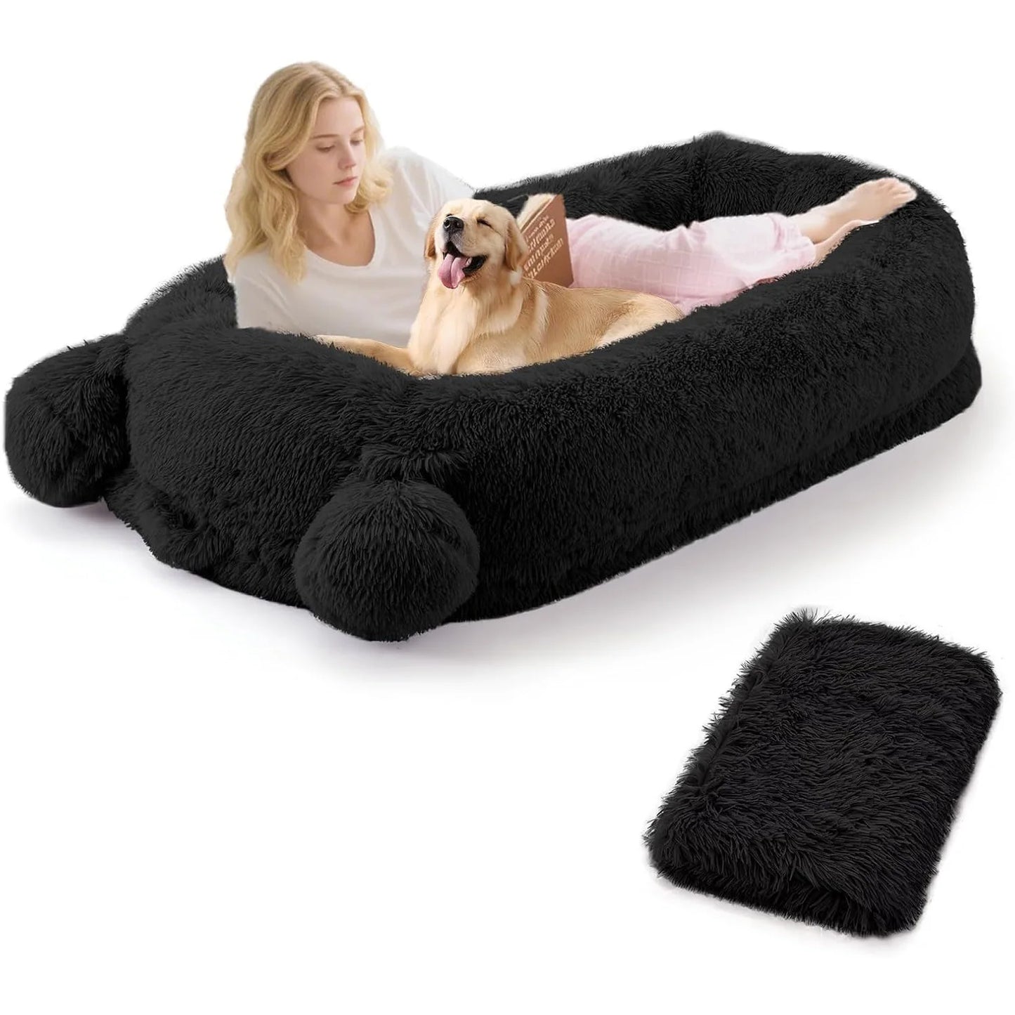 HiMISSCN Dog Bed With Removable Cover Blanket And Storage Pockets