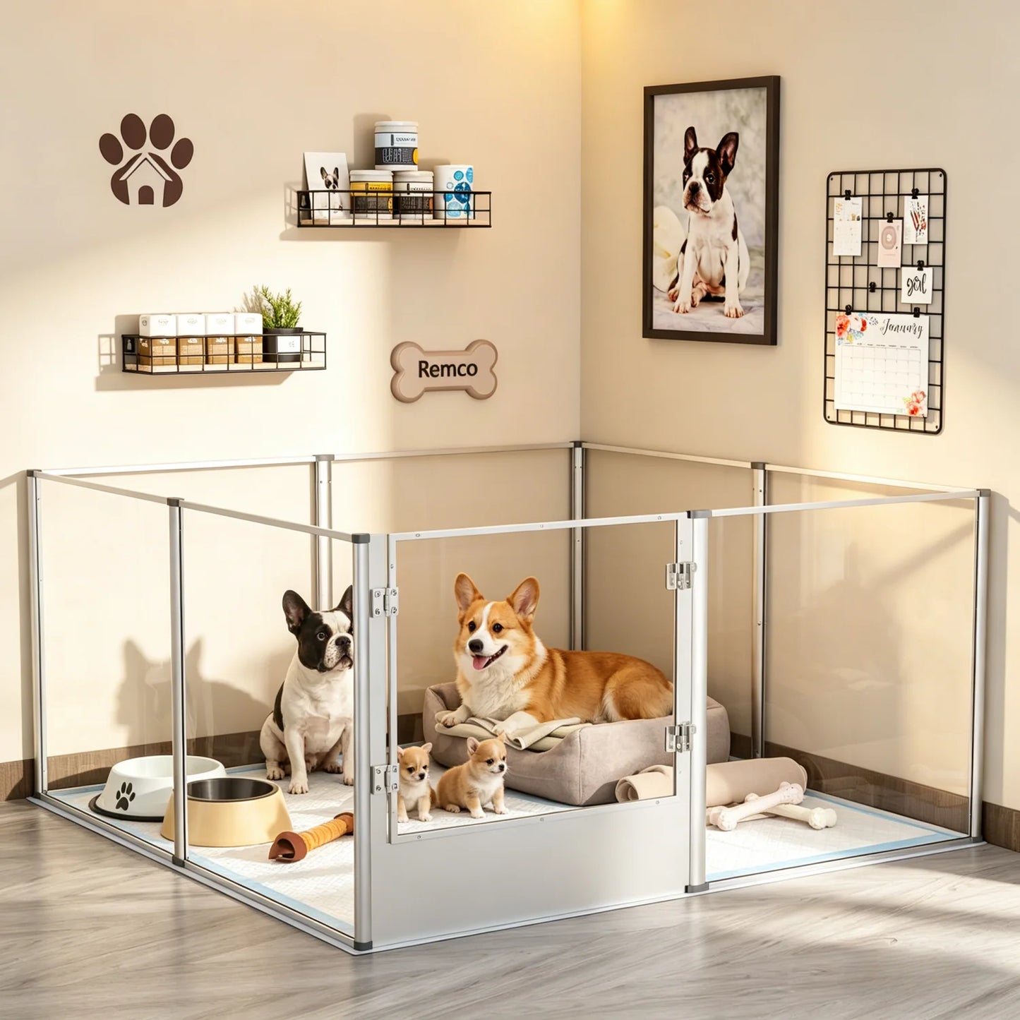 BINGOPAW Acrylic Dog Playpen Fence With Waterproof Pad For Pets