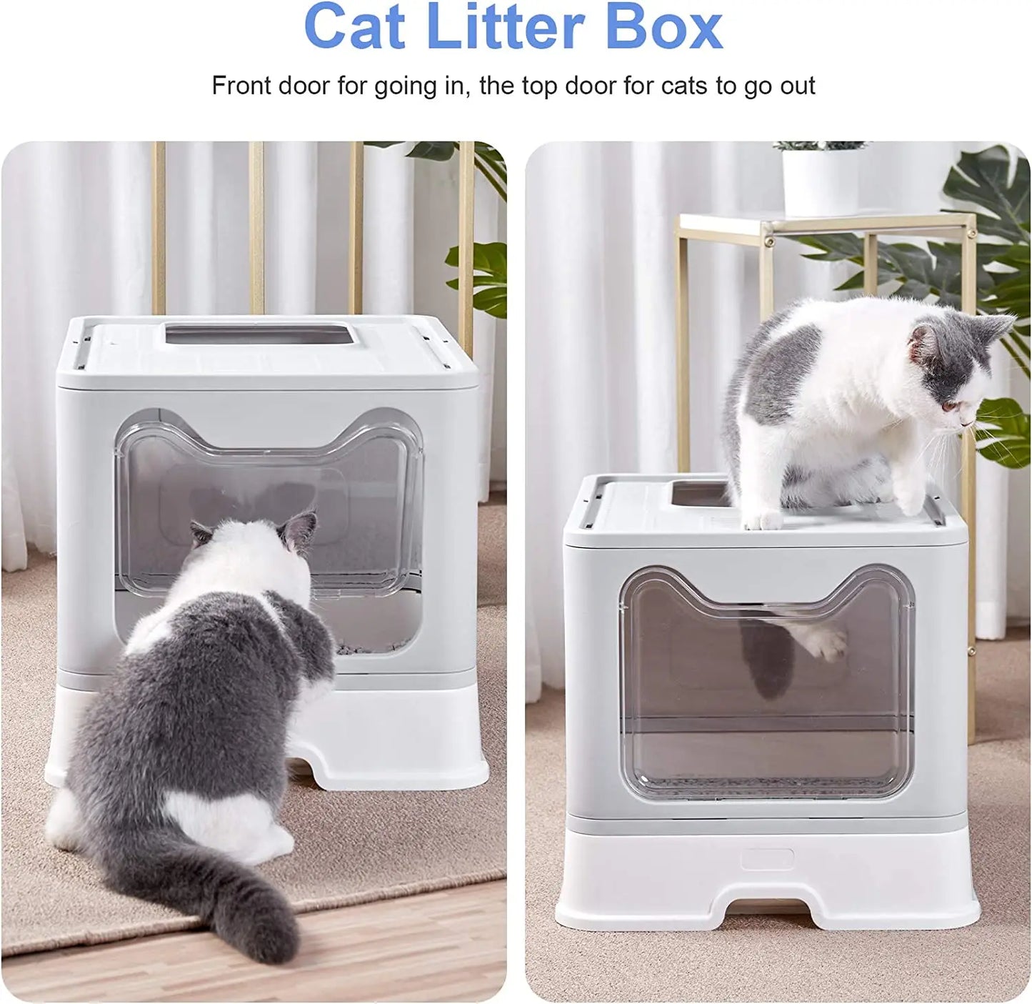 Front Entry Cat Litter Tray With Scoop And Drawer Hooded Foldable