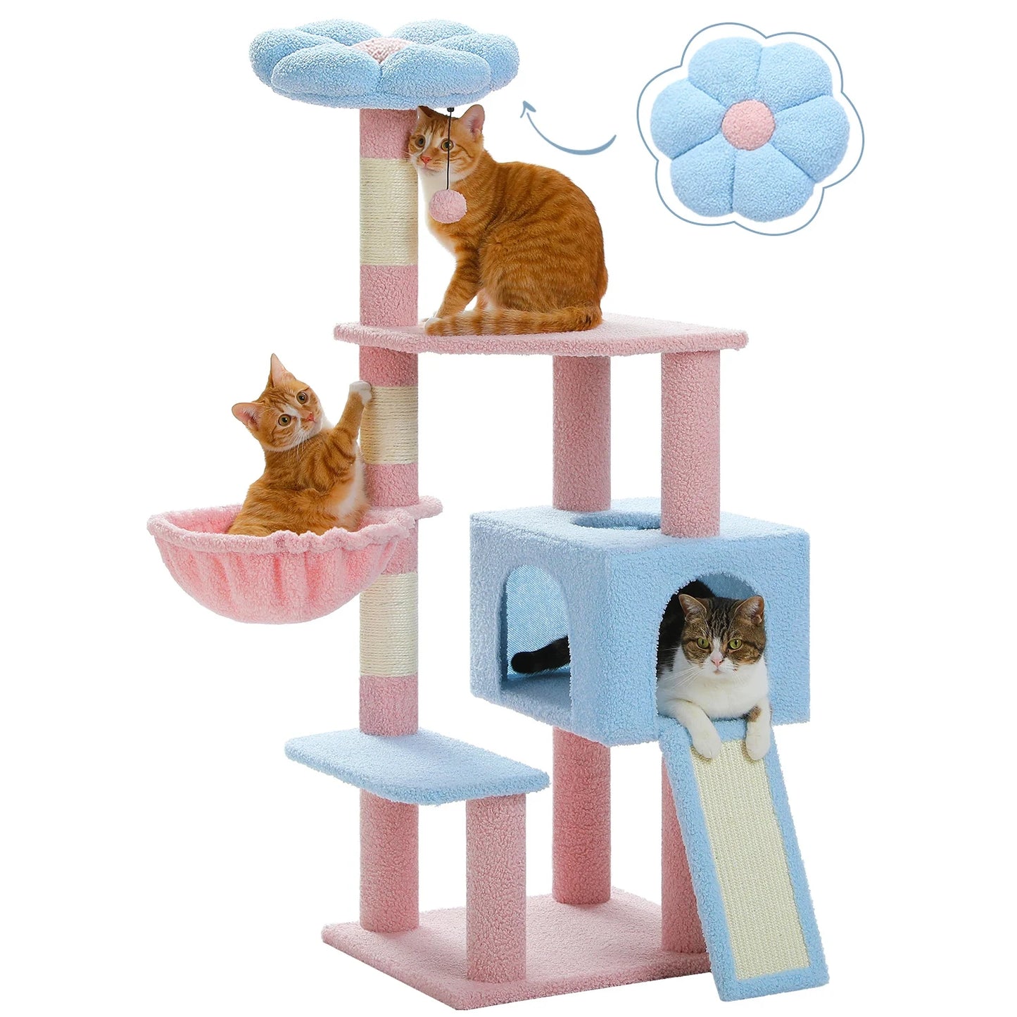 PEQULTI Flower Cat Tree Multi Level Cat Tower With Scratching Posts Hammock Ramp