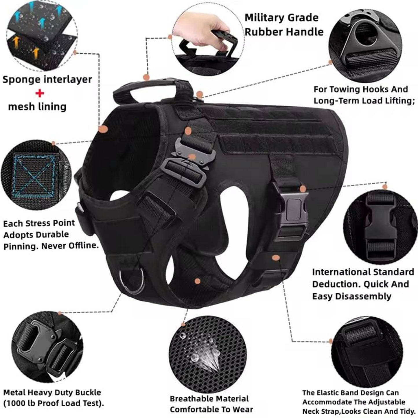 Rugged Tactical Dog Harness Vest With Molle Pouches For Dogs