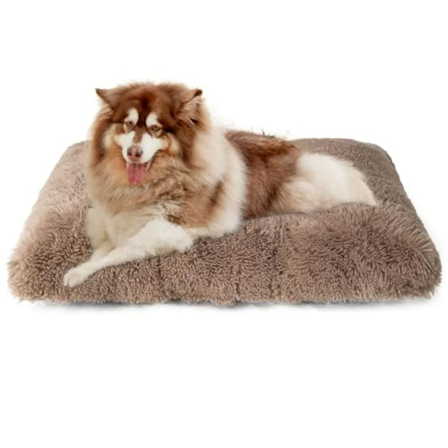 Fluffy Dog Crate Bed Plush Faux Fur Pad Calming Washable For Dogs