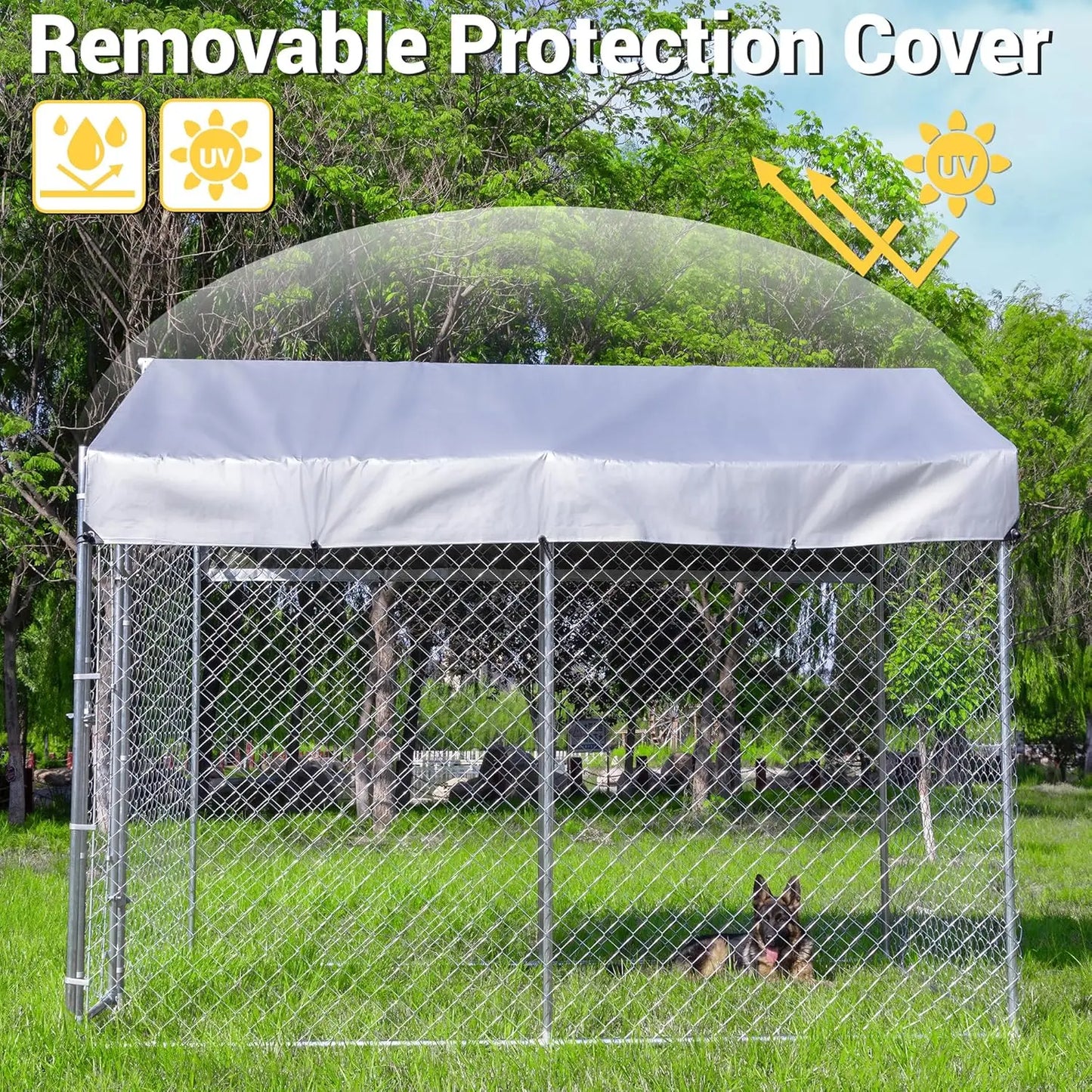 Galvanized Outdoor Dog Kennel With Roof And Locking Run