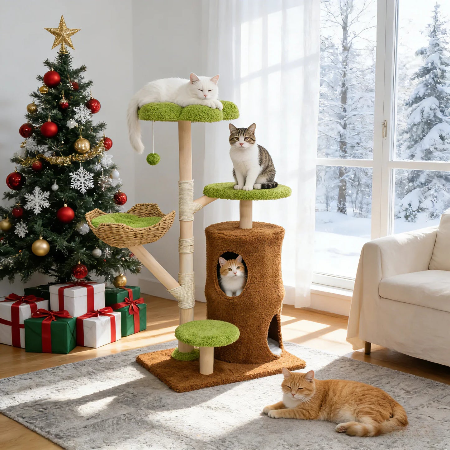 BINGOPAW Multi Level Cat Tree With Hanging Ball And Sisal Scratching Posts