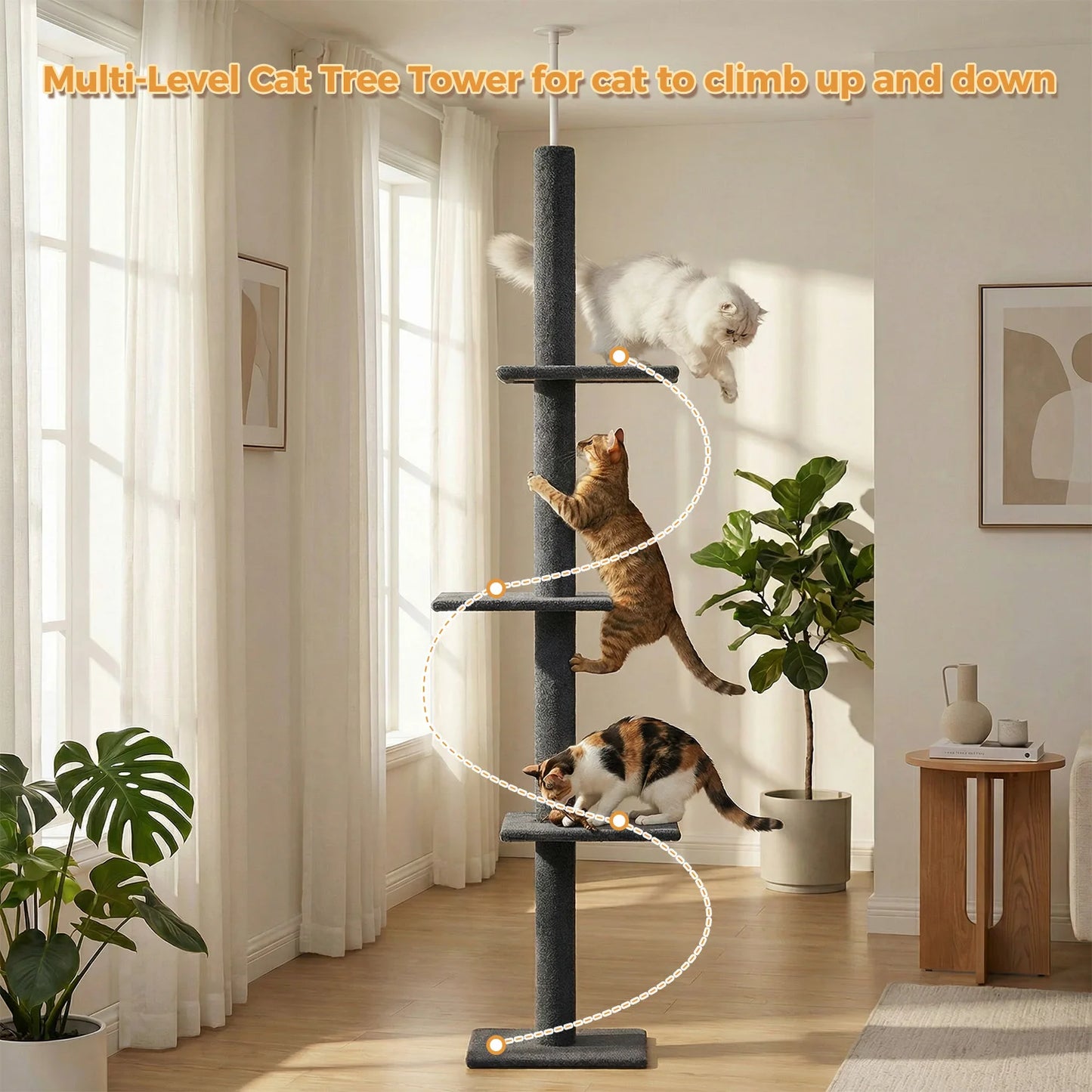 PAWZ Road Floor To Ceiling Cat Tower Adjustable Cat Tree With Scratching Posts