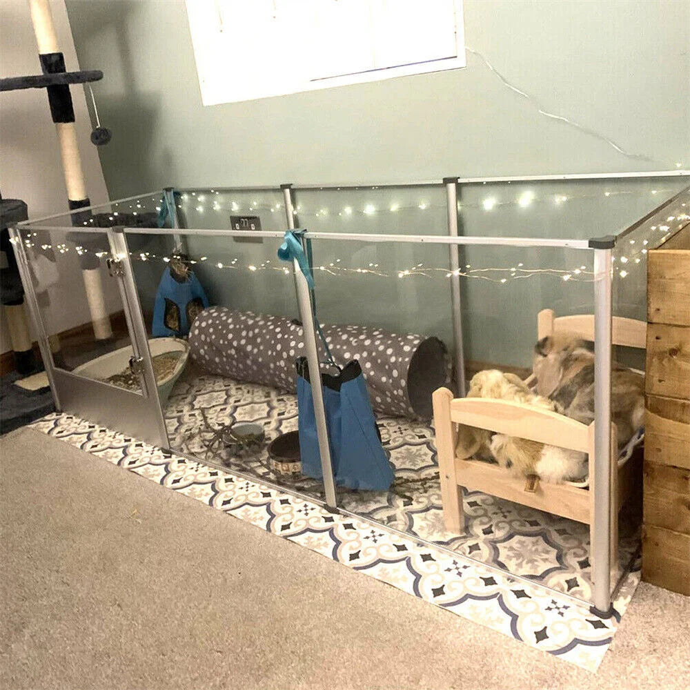 BORWART Acrylic Dog Playpen 3in1 Indoor Enclosure With Waterproof Pad