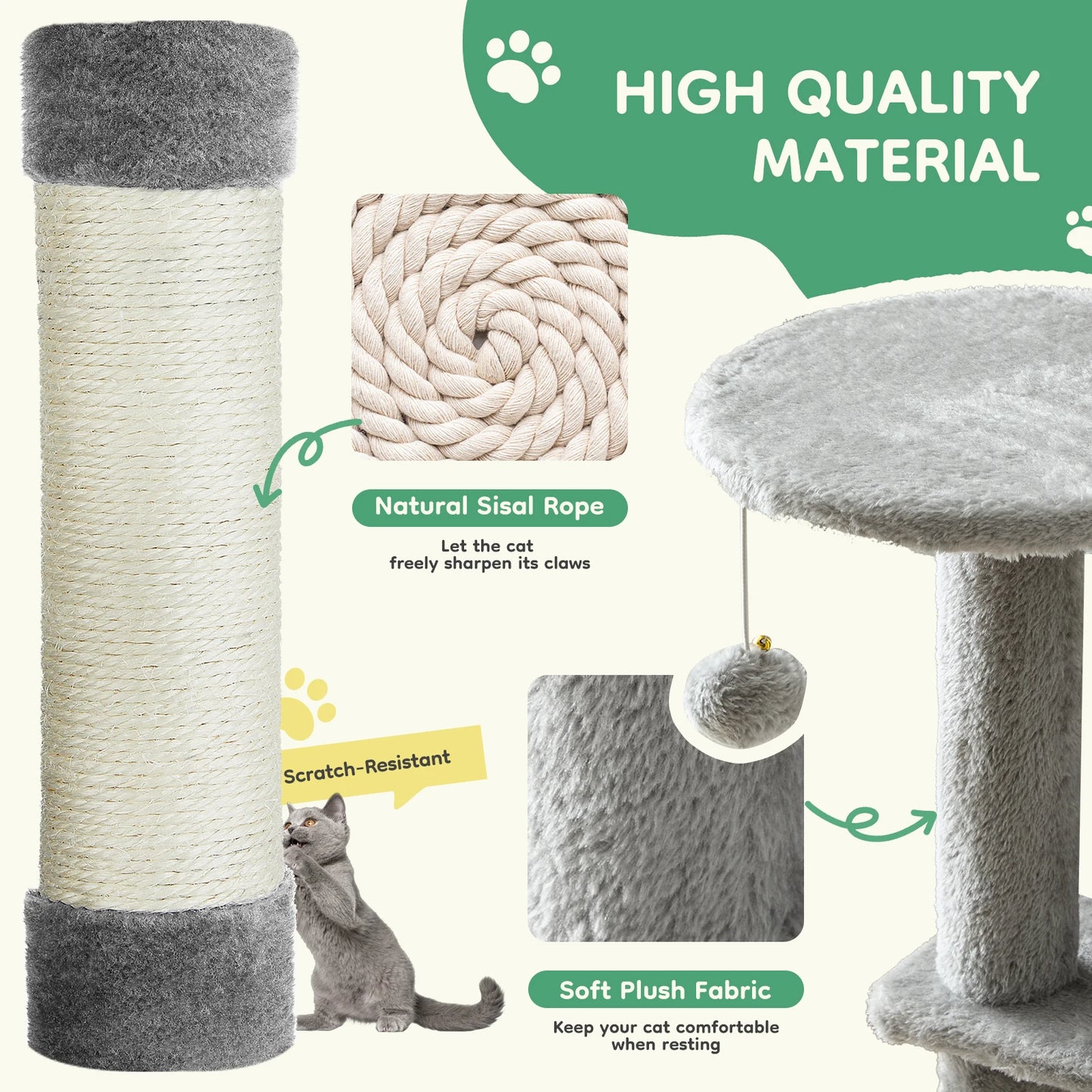 JHK Cat Tree Multi Level Tower With Sisal Scratching Posts