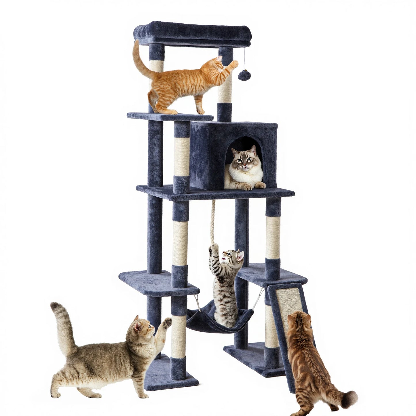 MCQ Multi Level Cat Tree With Sisal Scratcher And Cozy Condo