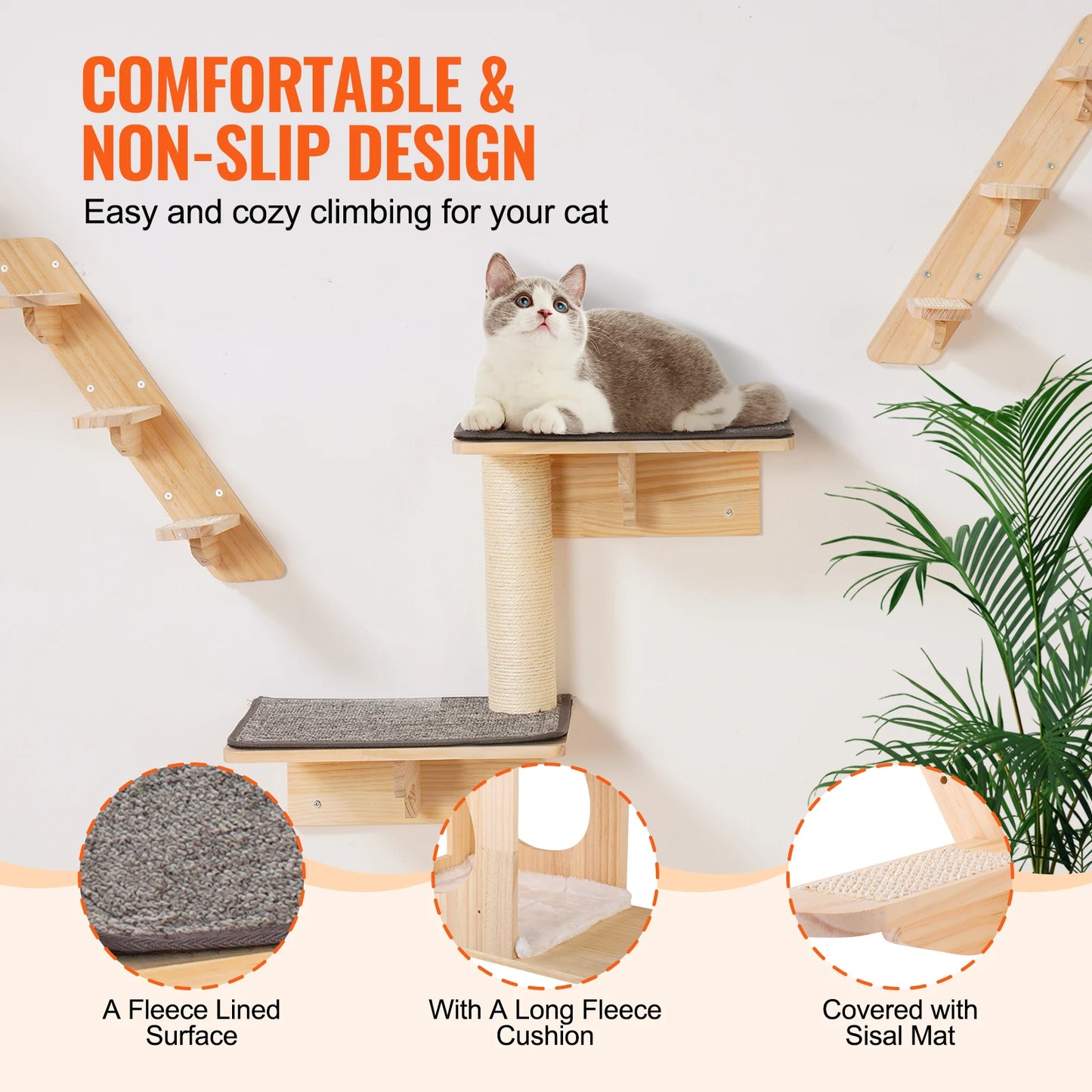 SucceBuy Wall Mounted Cat Shelves And Cat Tree With Hammocks