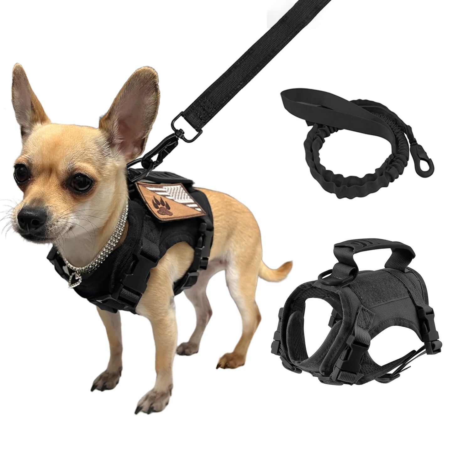PETRAVEL Tactical Puppy Harness Leash Set For Small Dogs
