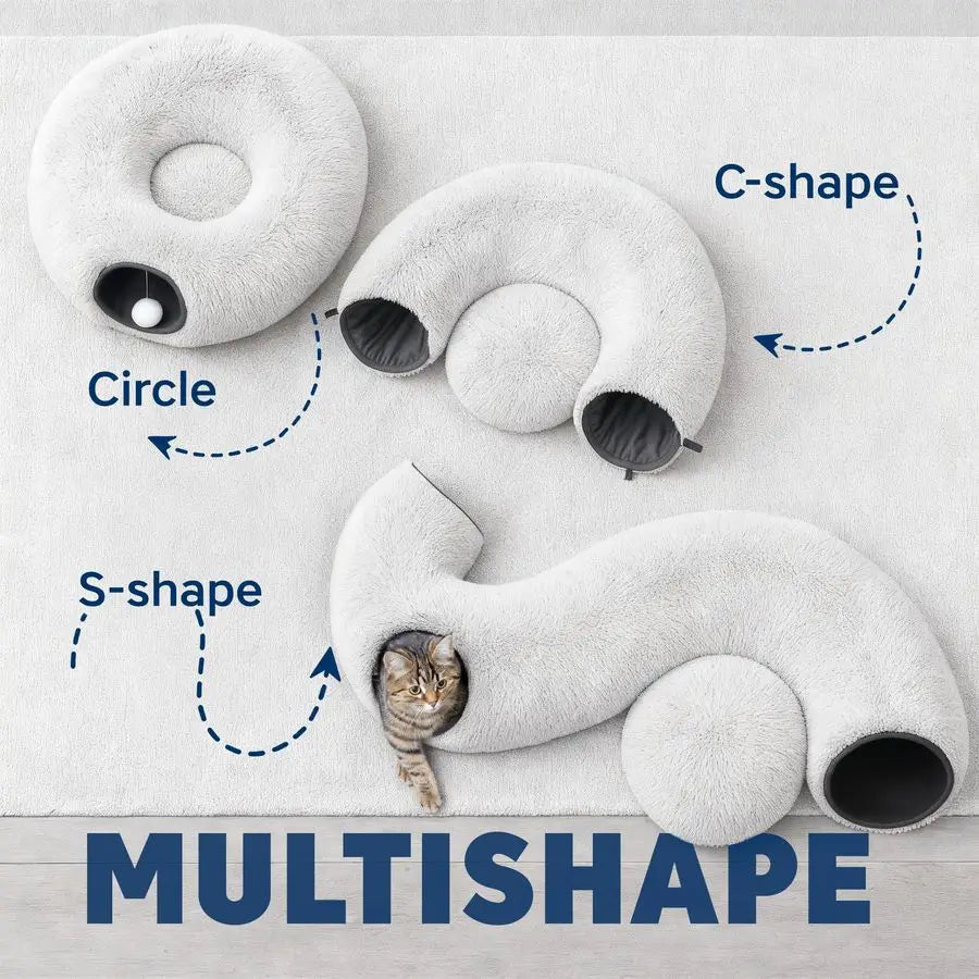 Donut Tunnel Cat Bed Indoor Plush Hideaway With Toys 3in1