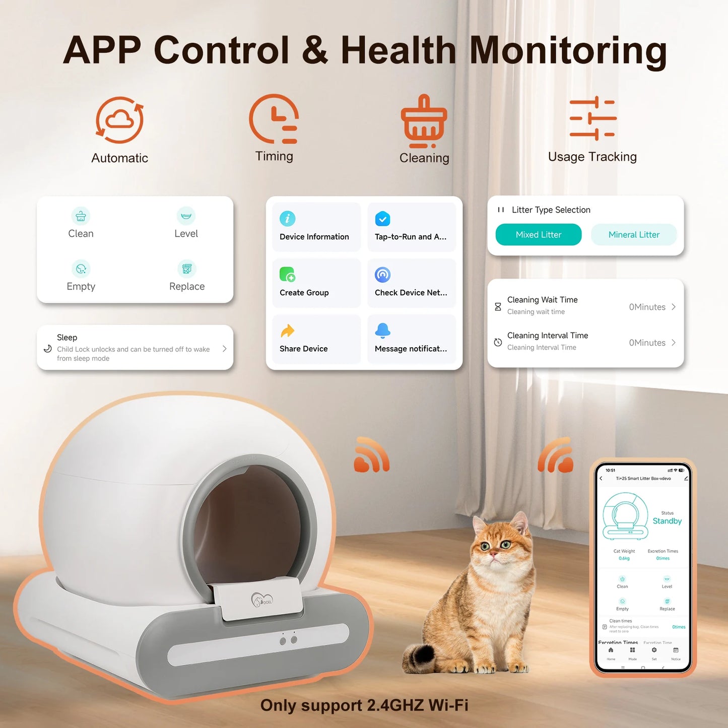 DOEL App Controlled Self Cleaning Cat Litter Box WiFi Enabled