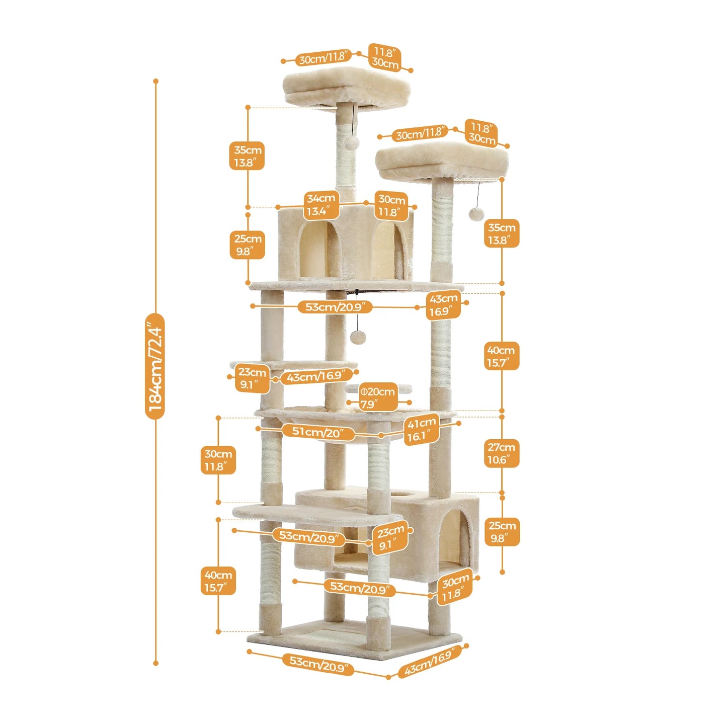 PEQULTI Cat Tree Tower With Scratching Posts Board Hammock Condo