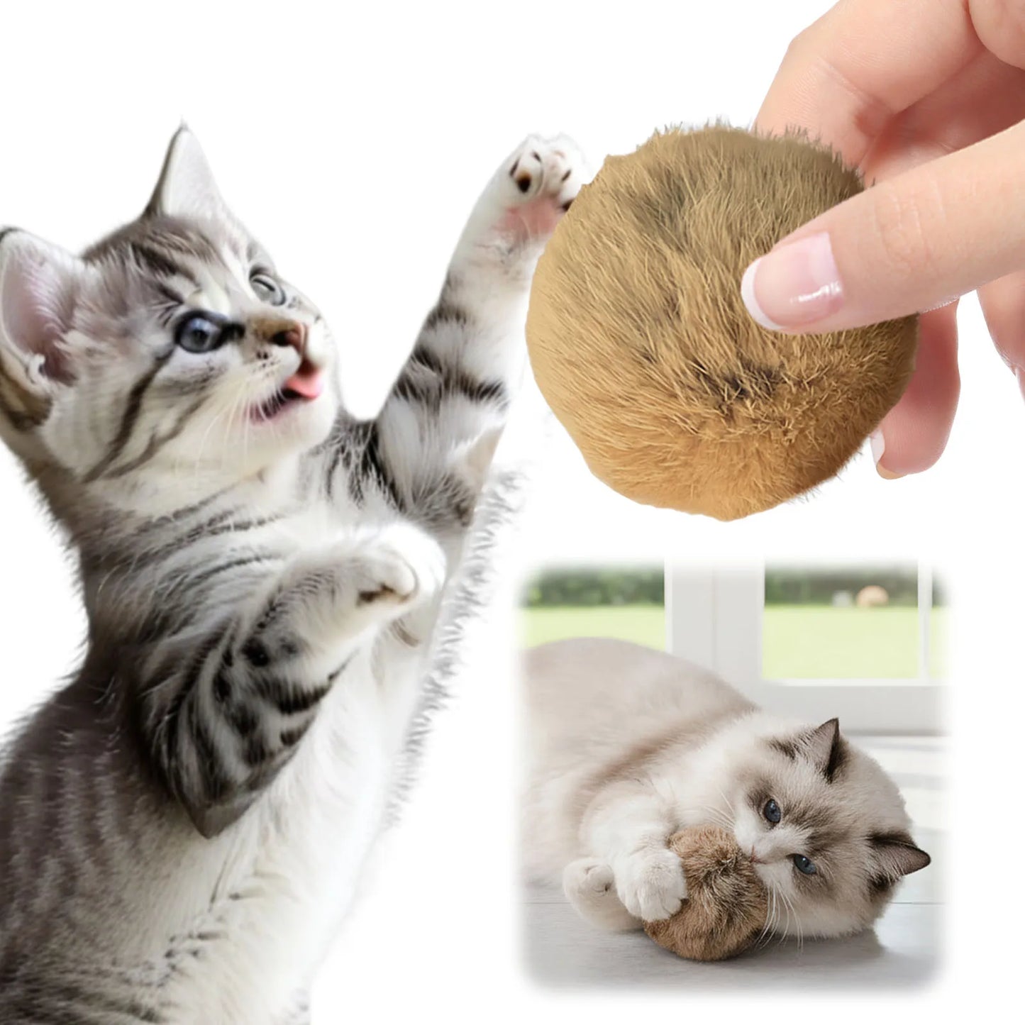 Alloet Faux Fur Cat Balls Toy For Indoor Kitten Play