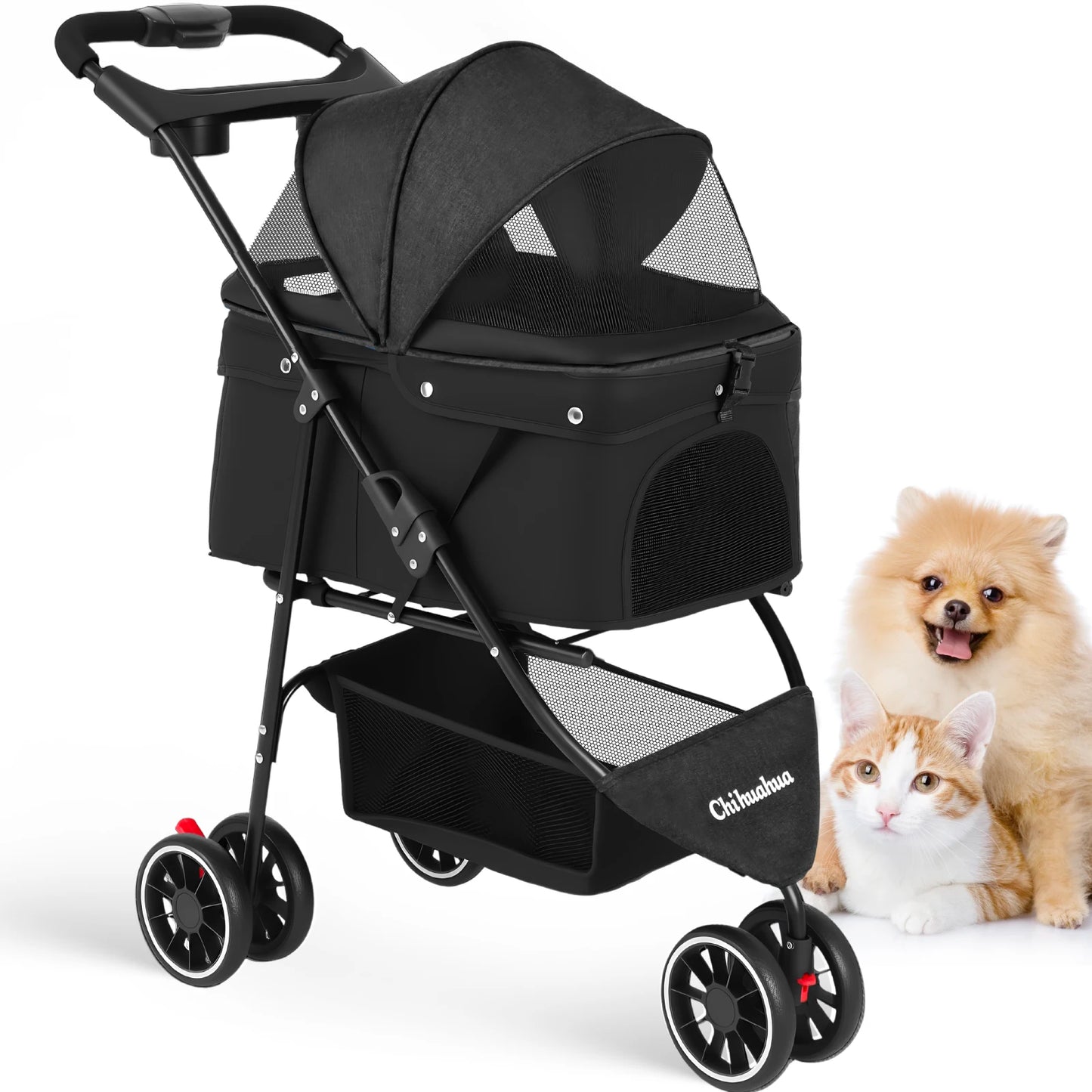 CHIHUAHUA Pet Stroller Foldable 3 Wheel Breathable Mesh Carrier