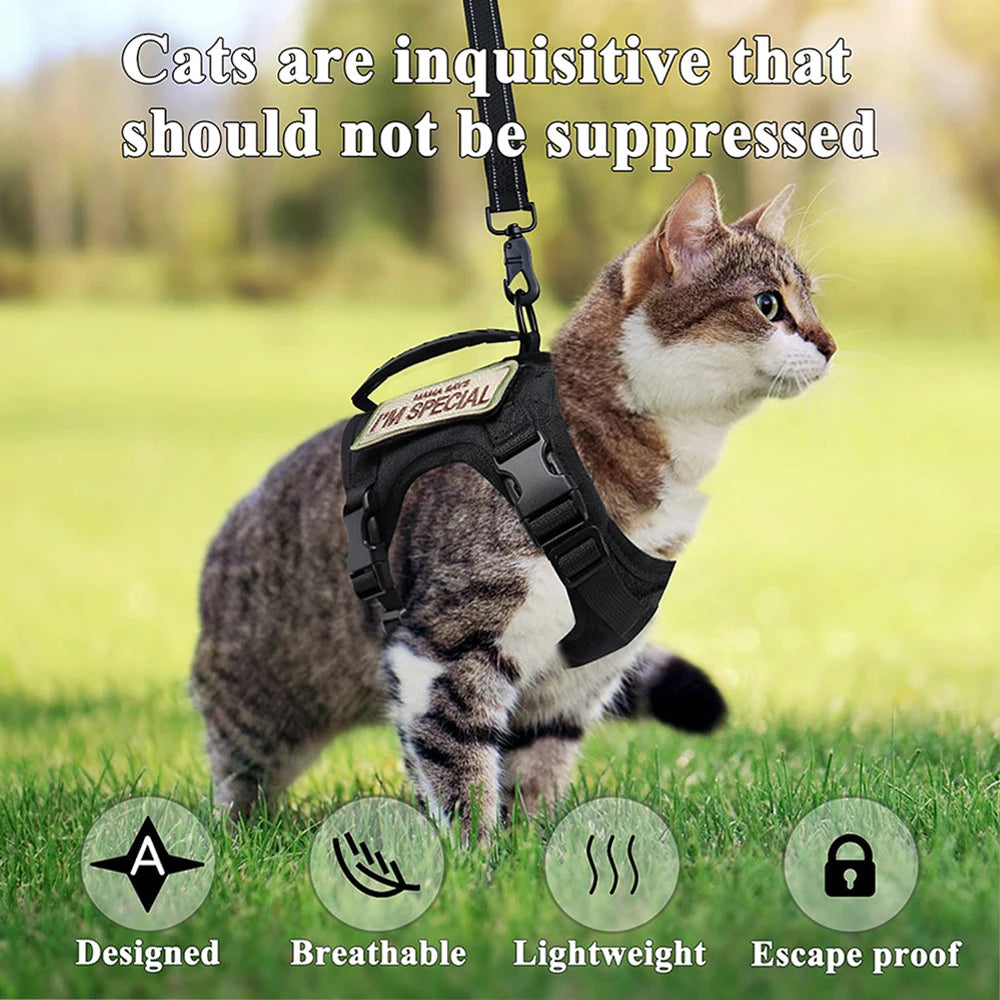 PETRAVEL Tactical Cat Harness With Leash Set Escape Proof
