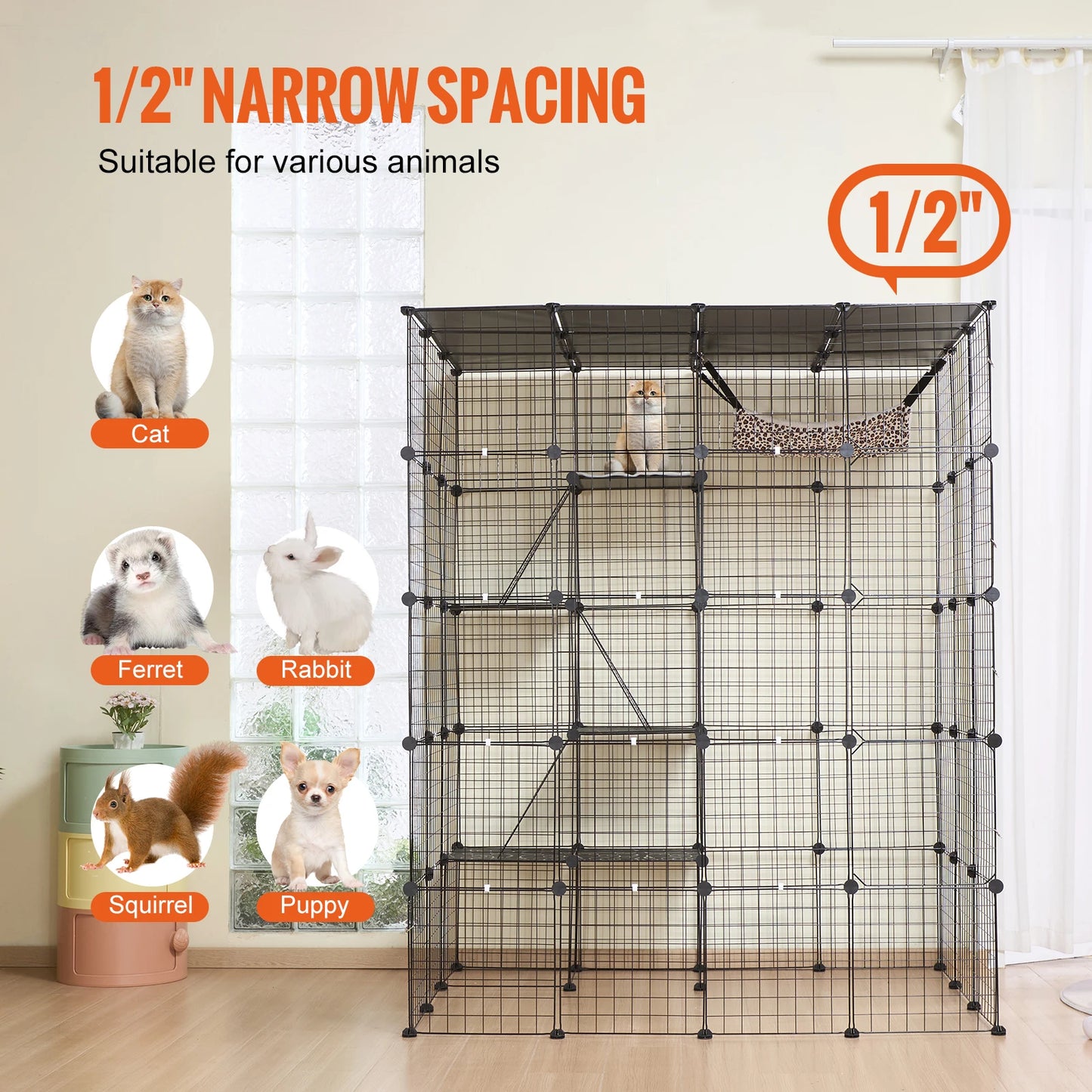 SucceBuy Detachable Metal Wire Cat Cage With Hammock Ramp