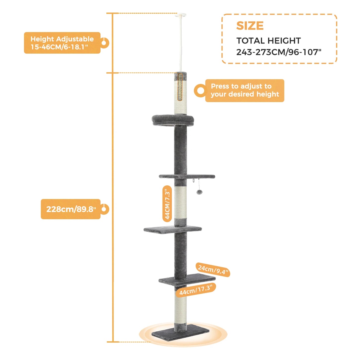 PEQULTI CN Adjustable Cat Tree with Scratching Posts
