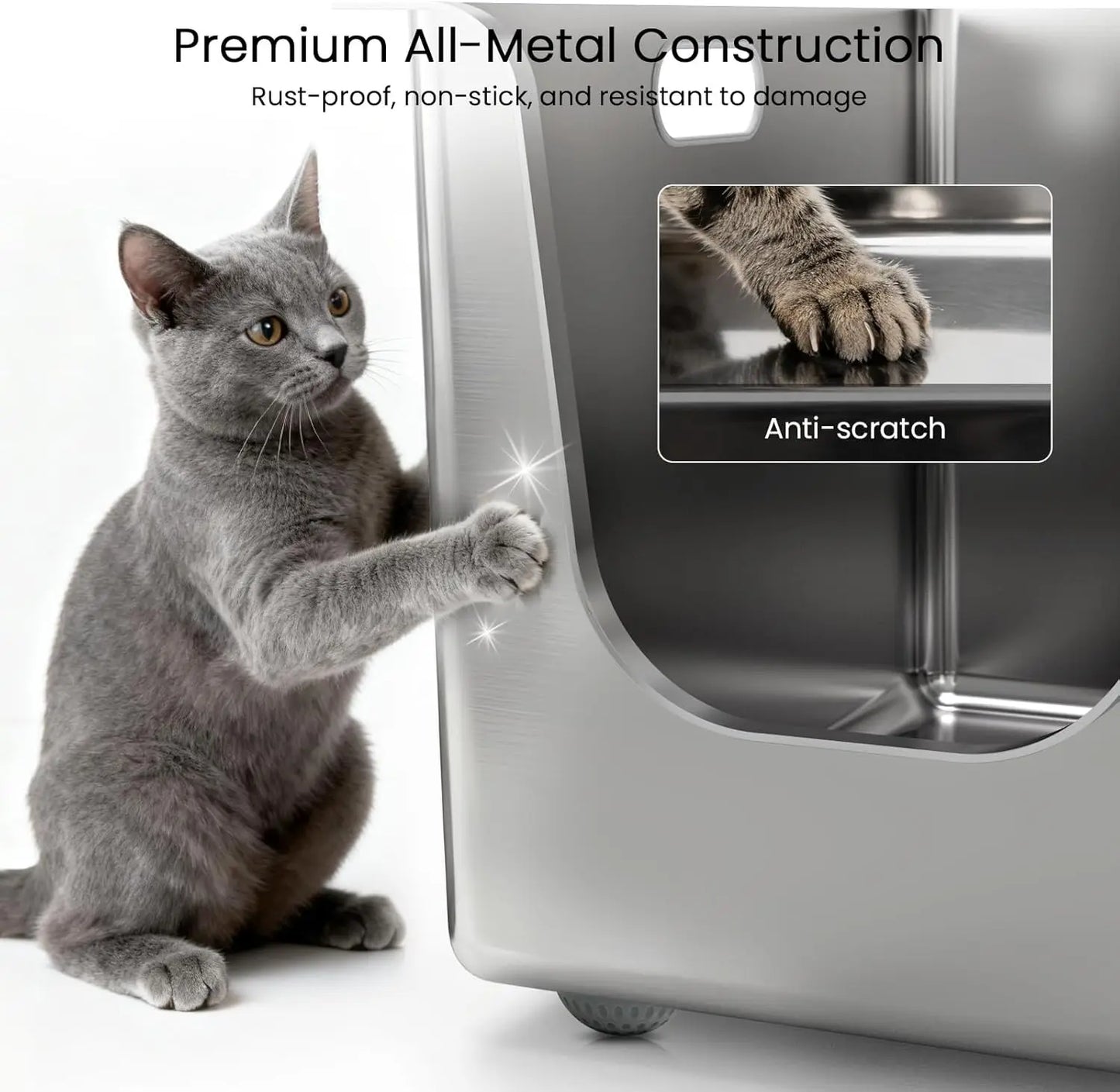 Stainless Steel Cat Litter Box With High Sides And Wheels