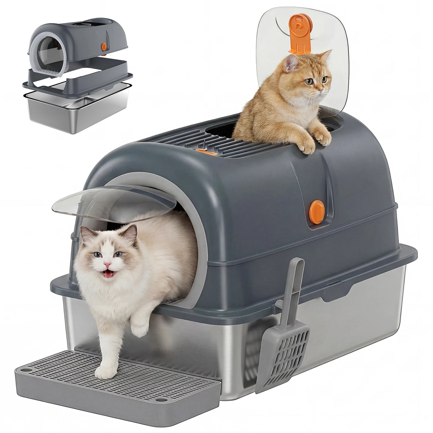 Durable Fully Enclosed Stainless Steel Cat Litter Box