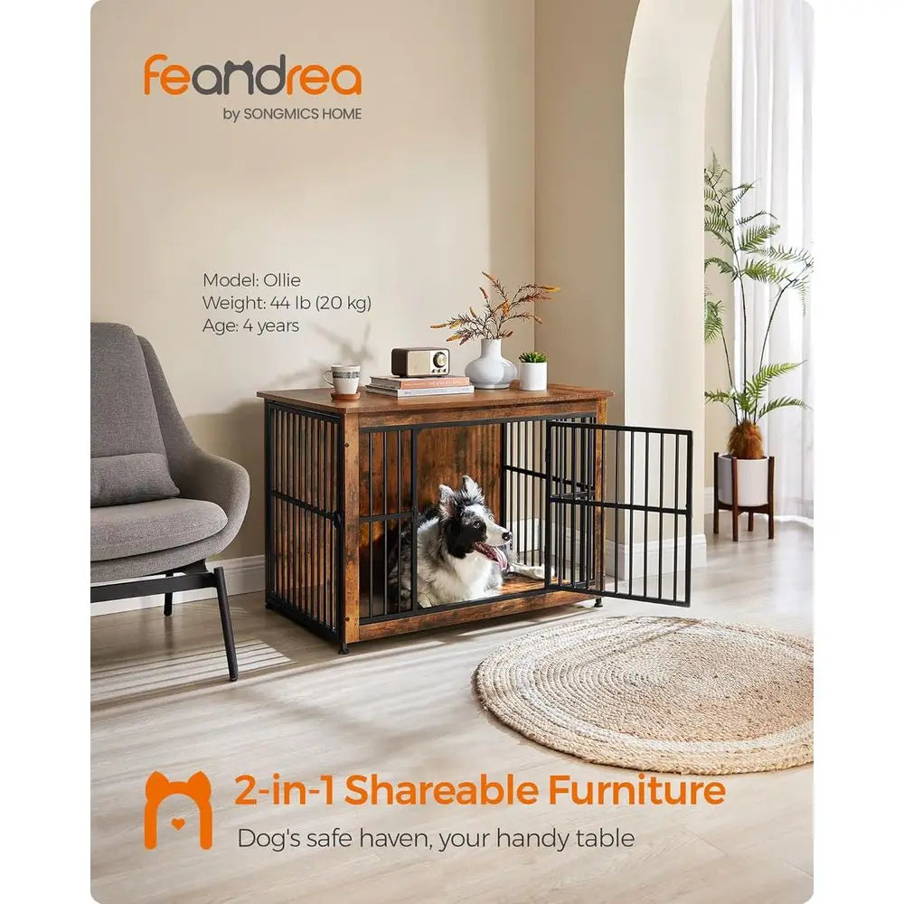 Heavy Duty Dog Crate Furniture With Wooden Side End Table