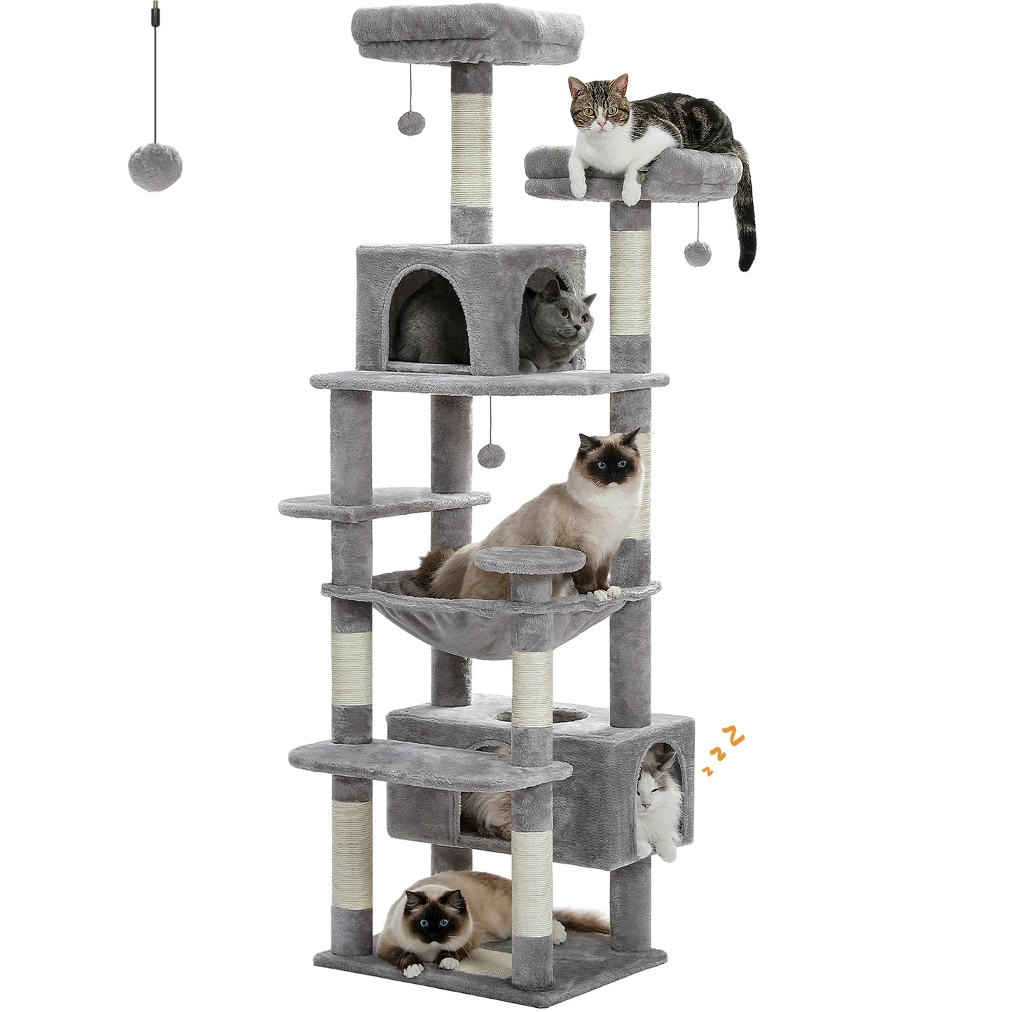 PEQULTI Cat Tree Tower With Scratching Posts Board Hammock Condo