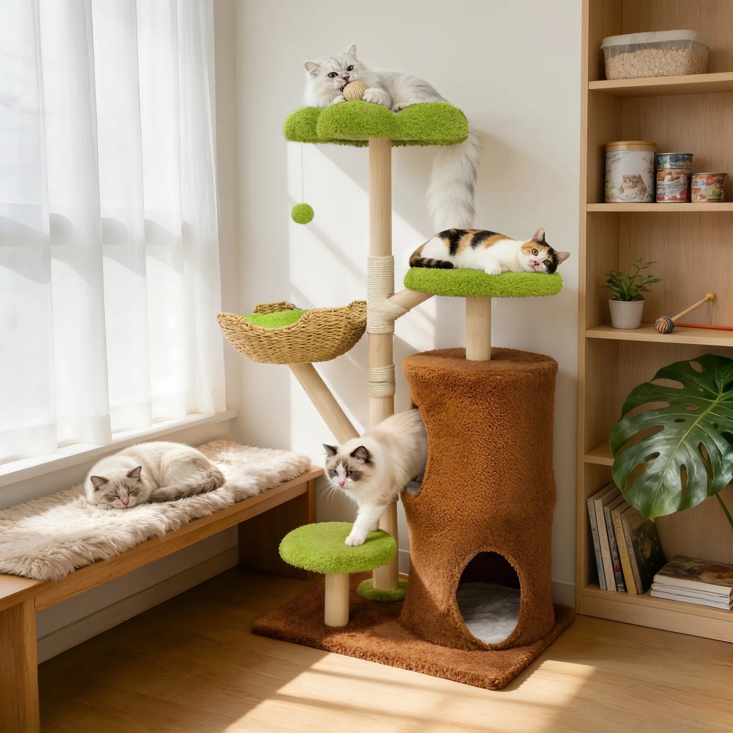 BINGOPAW Multi Level Cat Tree With Hanging Ball And Sisal Scratching Posts