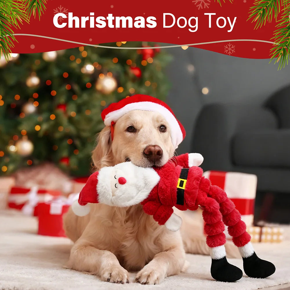 Santa Claus Plush Dog Toy Squeaky Crinkle Christmas Decoration