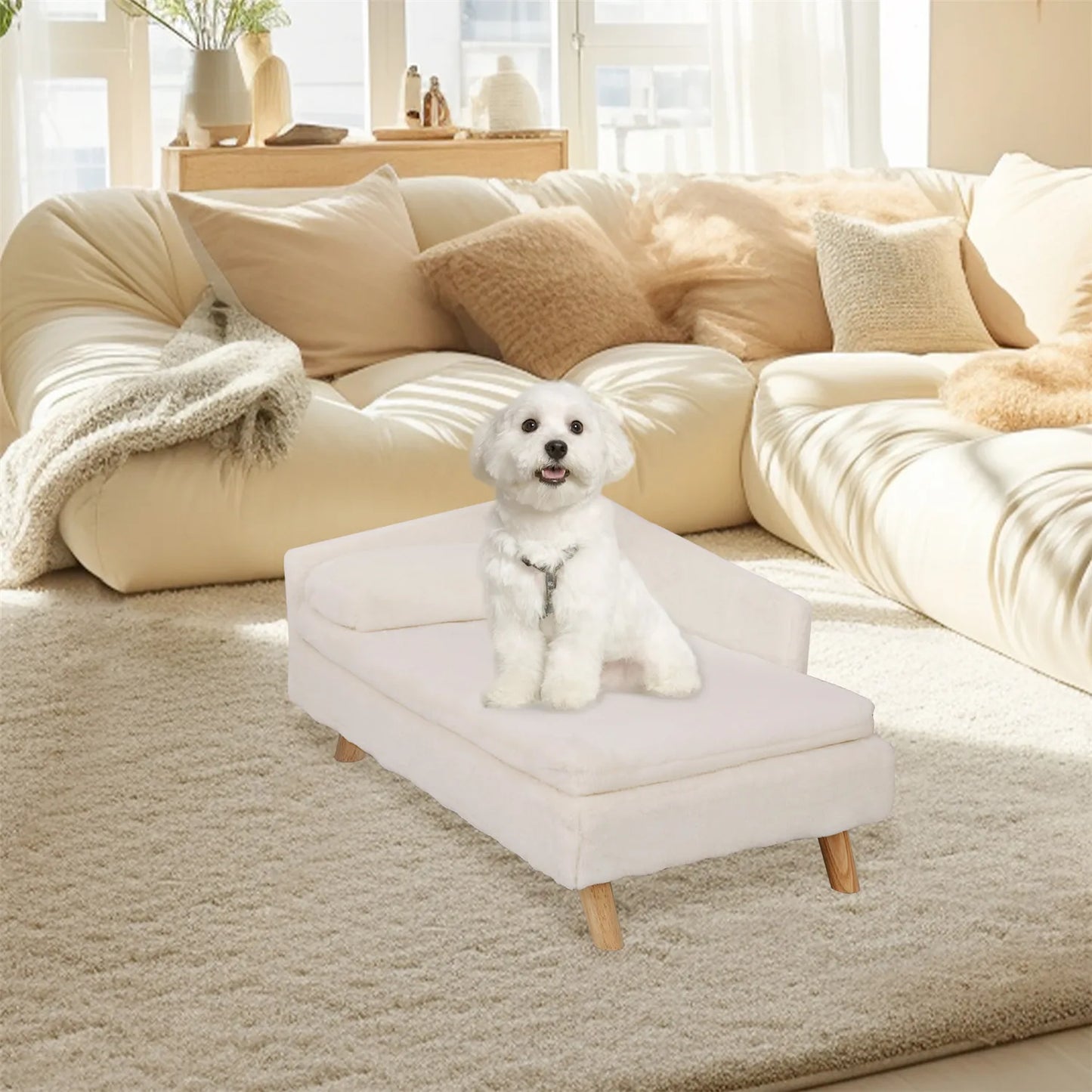 BINGOPAW Elevated Pet Bed Nordic Stool With Cozy Pad Waterproof Wood Legs