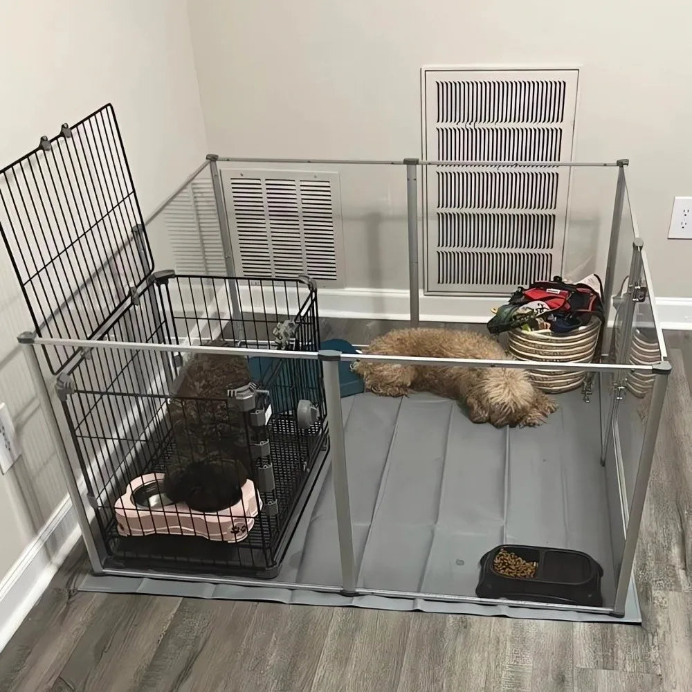 BORWART Acrylic Dog Playpen 3in1 Indoor Enclosure With Waterproof Pad