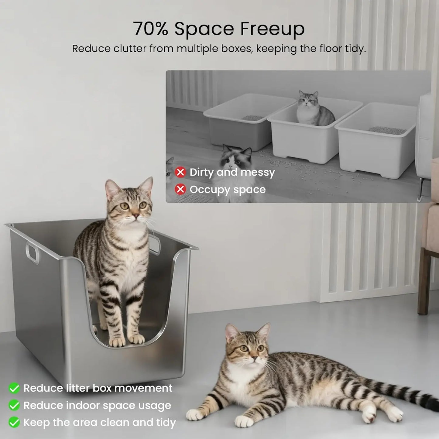 Stainless Steel Cat Litter Box With High Sides And Wheels