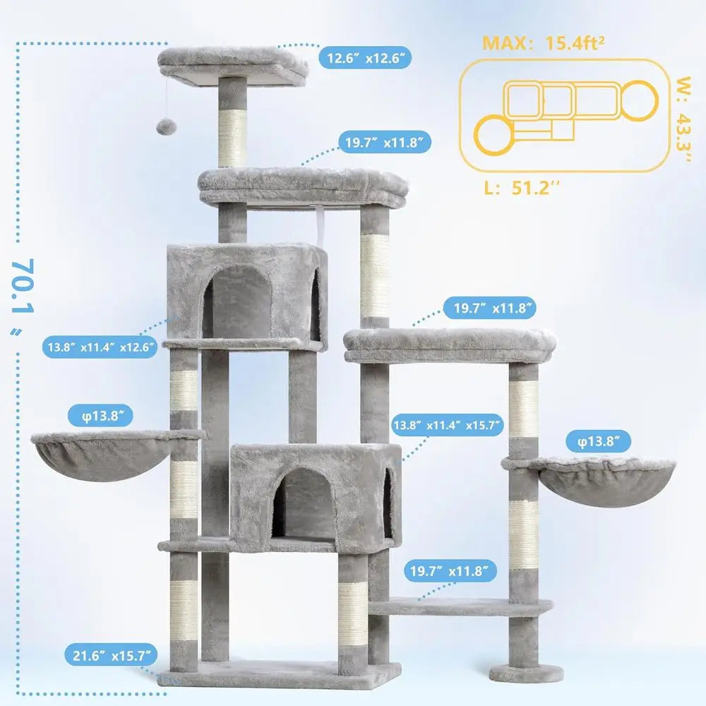 Cat Tree Tower With Scratching Posts Extended Platforms Sisal Columns Hammocks