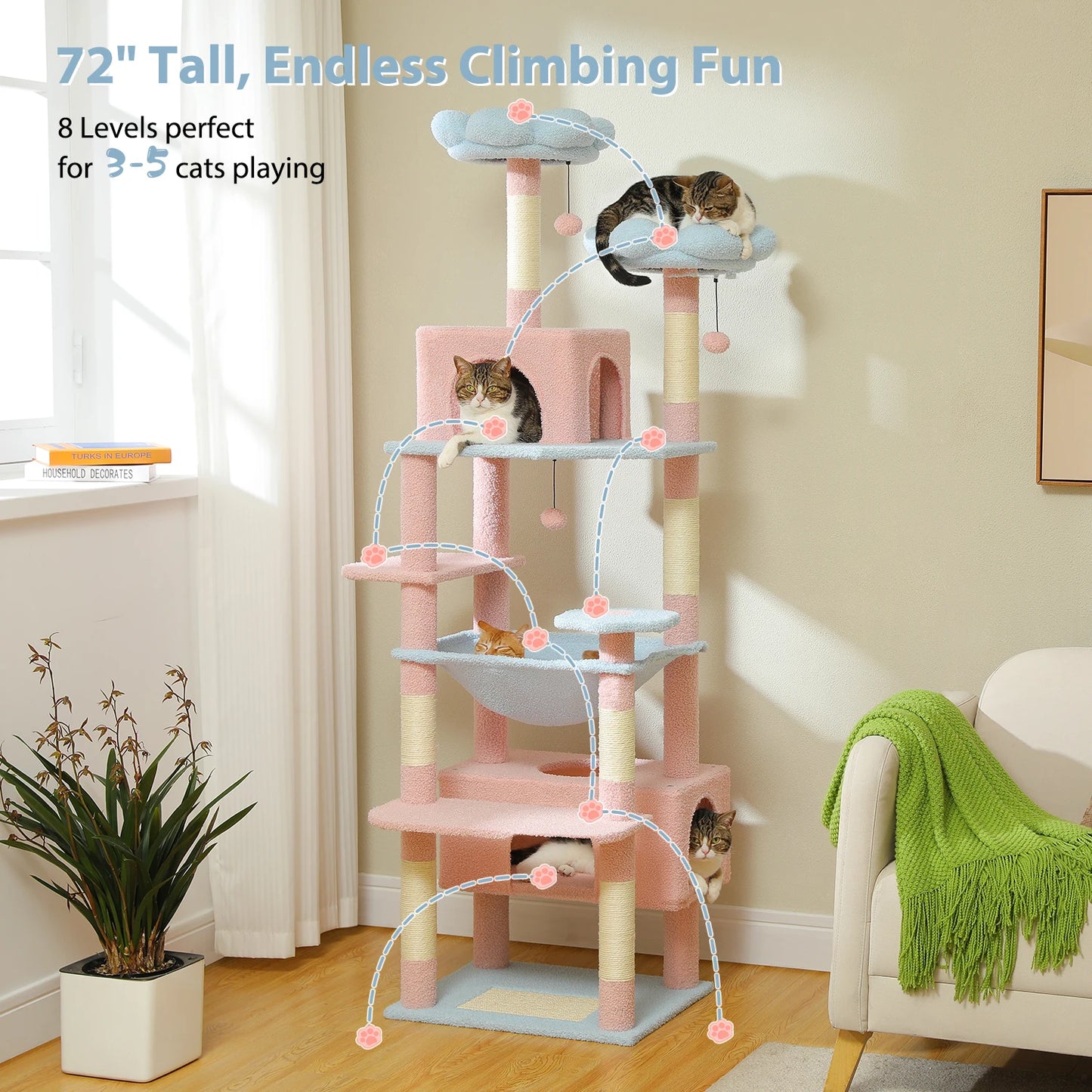 PETEPELA Cat Tree Tower For Indoor Cats With Sisal Covered Scratching Posts