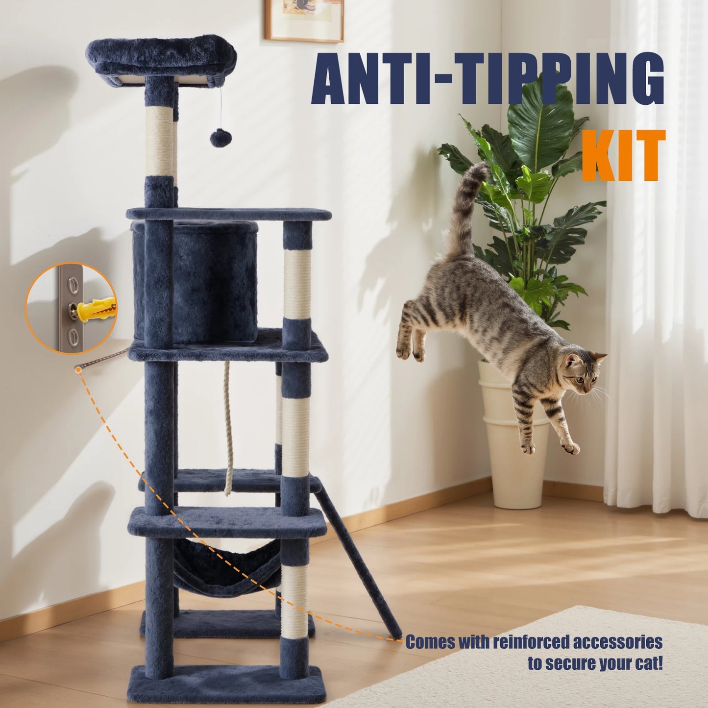 MCQ Multi Level Cat Tree With Sisal Scratcher And Cozy Condo