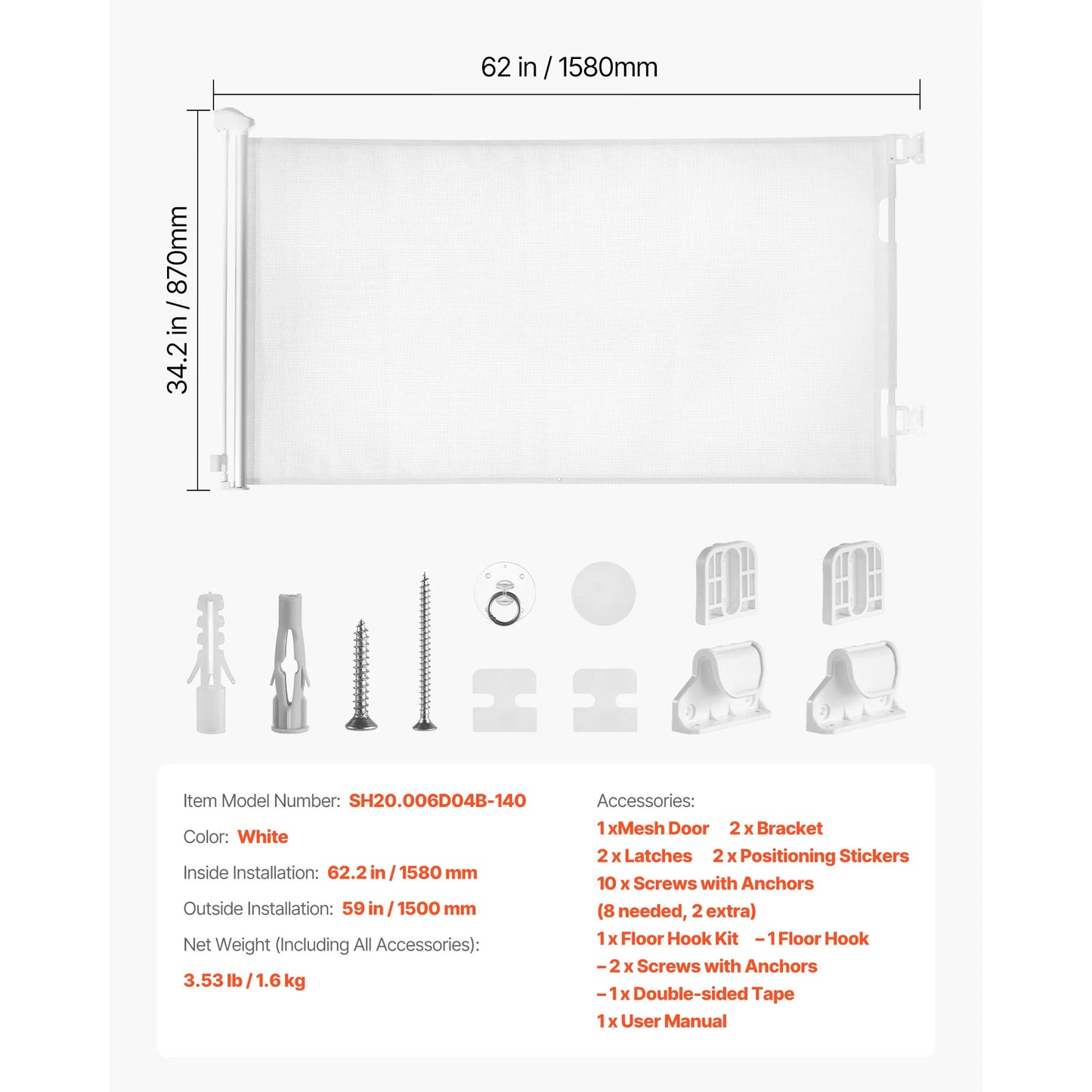 SucceBuy Retractable Baby Gate With Walk Through Safety Lock