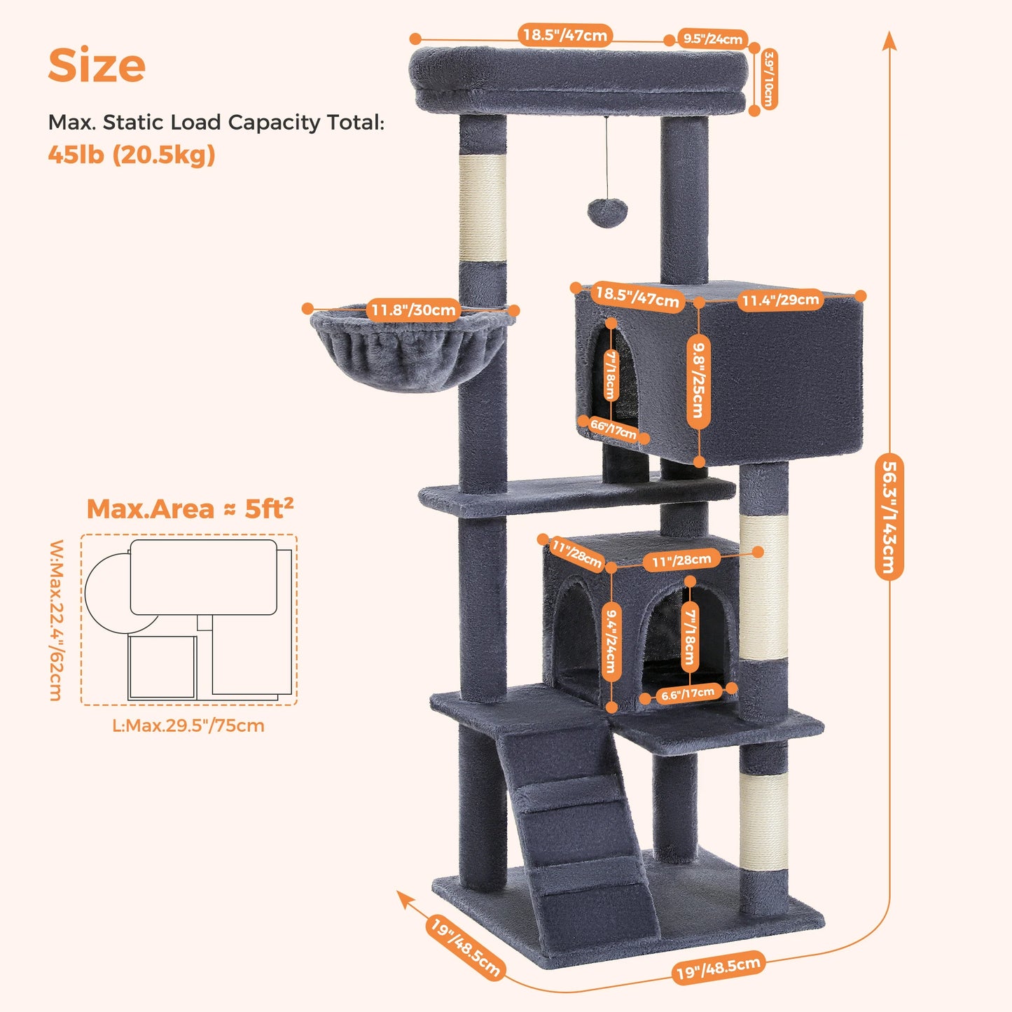 PAWZ Road Cat Tree With Toy Tower And Plush Hammock