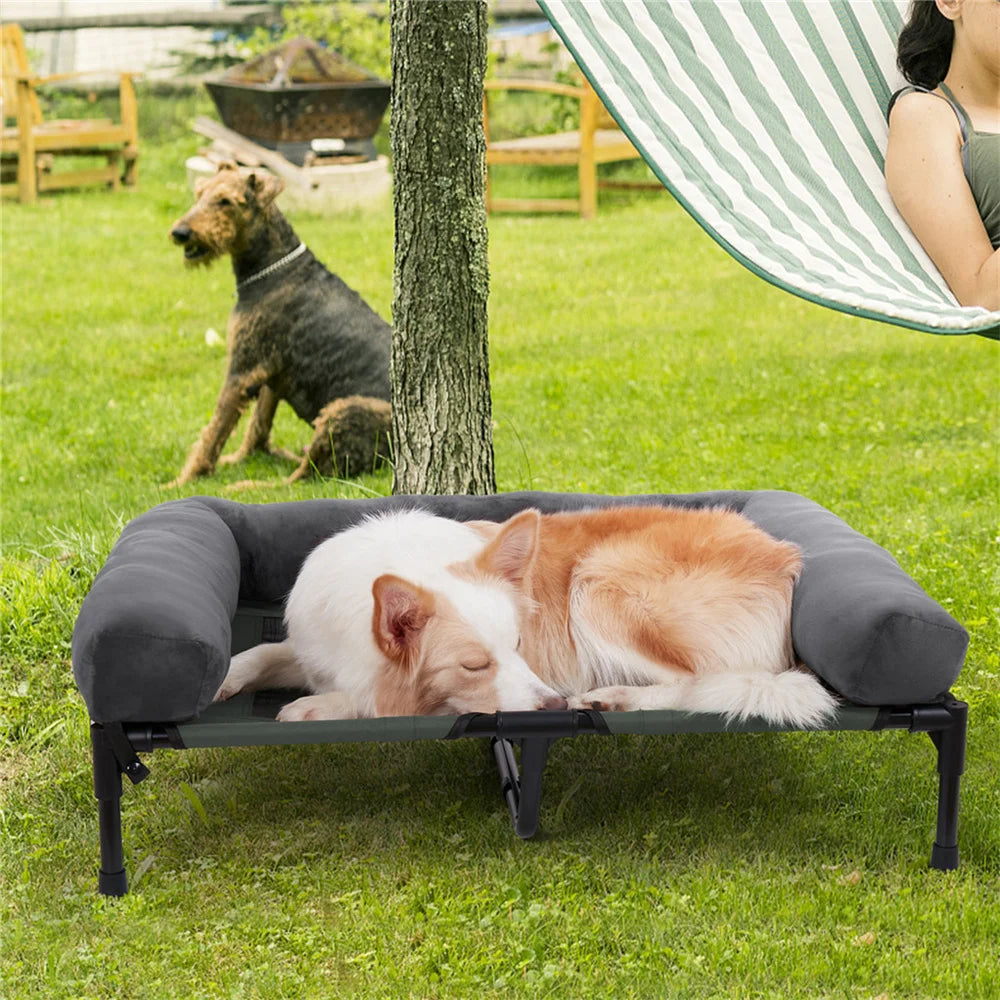BORWART CN Outdoor Raised Dog Bed With Cooling Plush Mat