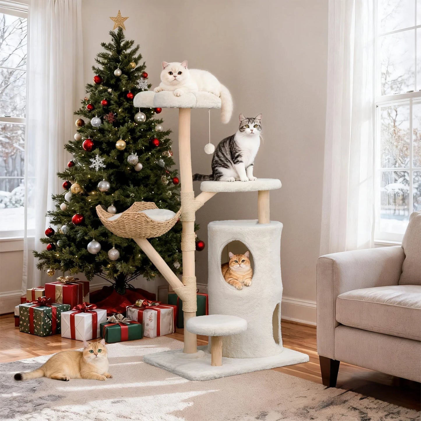 BINGOPAW Multi Level Cat Tree With Hanging Ball And Sisal Scratching Posts