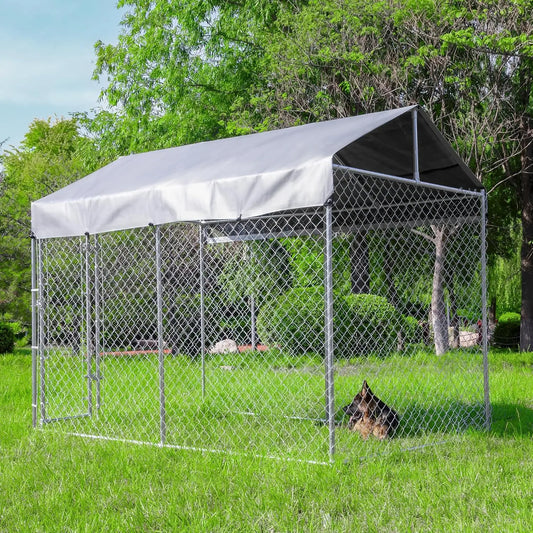 Galvanized Outdoor Dog Kennel With Roof And Locking Run