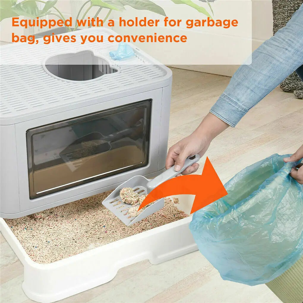 Foldable Cat Litter Box With Front Entry Top Exit Scoop