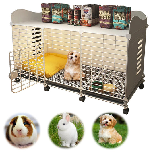 Dog Cage End Table With Wheels and Tray Indoor Kennel