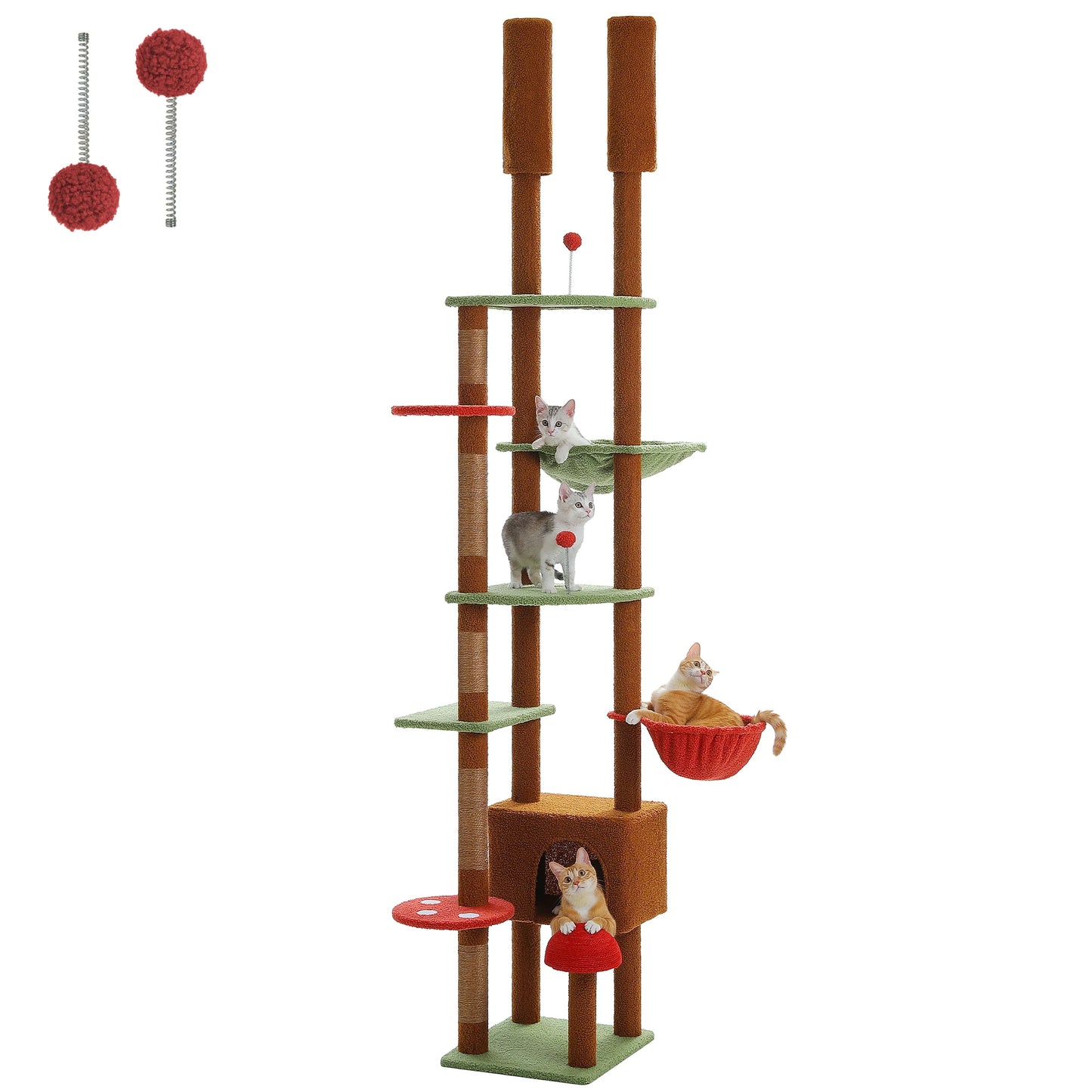 PETEPELA Cat Tree Floor to Ceiling Tower Adjustable Height Cat Condo Hammock
