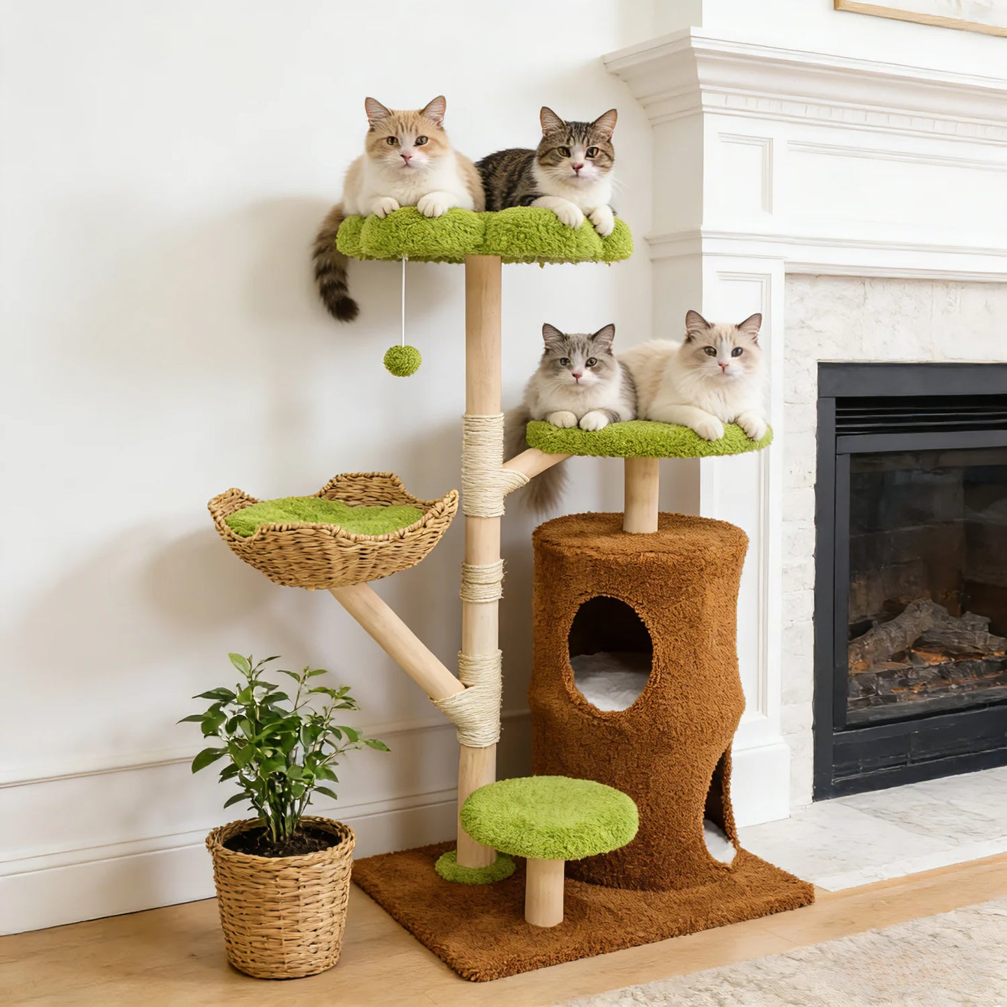 BINGOPAW Multi Level Cat Tree With Hanging Ball And Sisal Scratching Posts