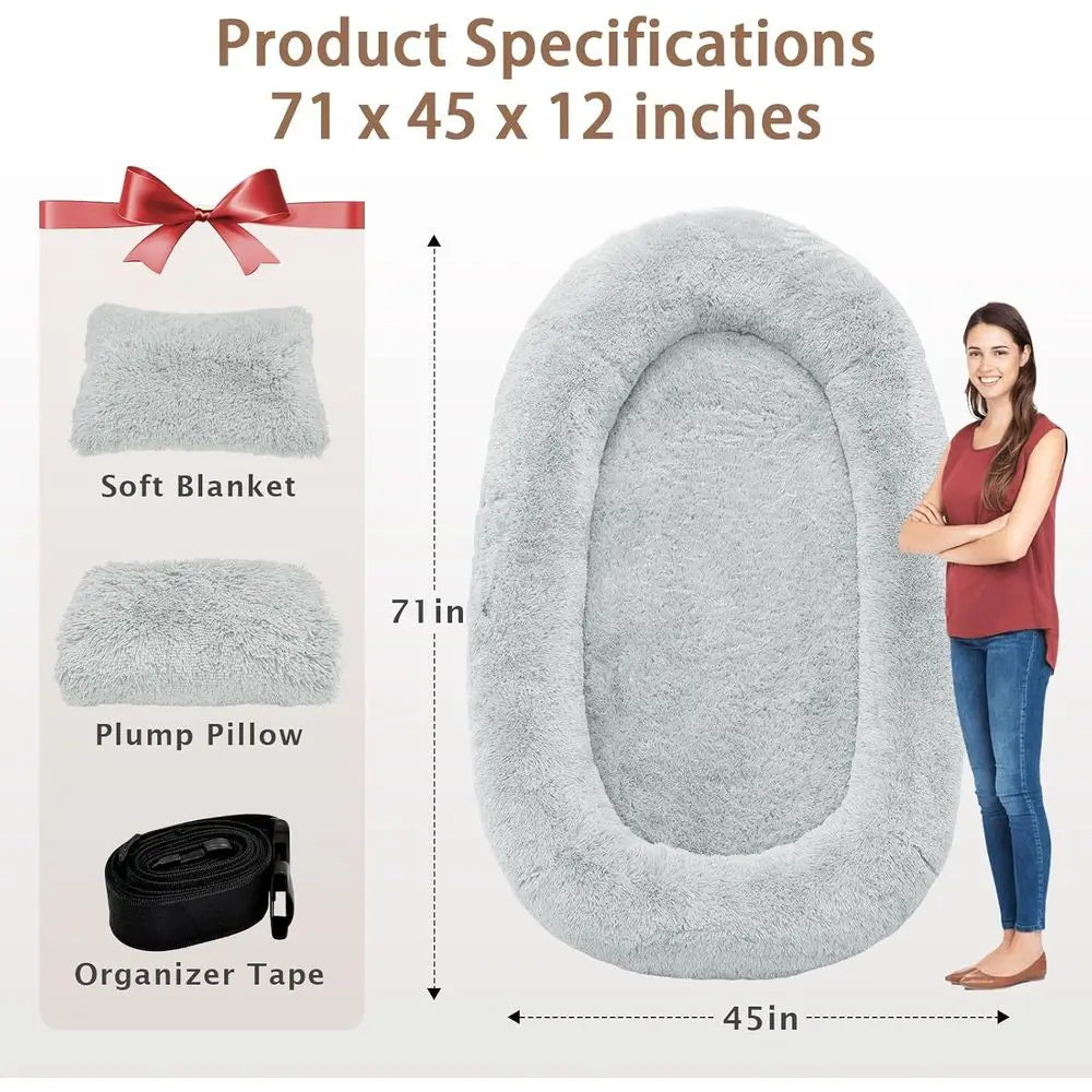 Memory Foam Dog Bed with Pillow Blanket and Strap