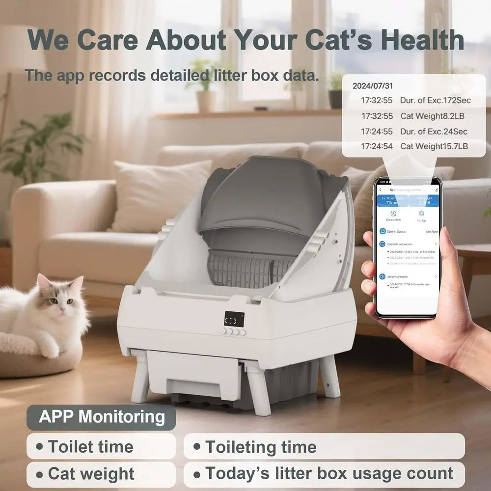 Cat Self Cleaning Litter Box With App Control Health Monitor